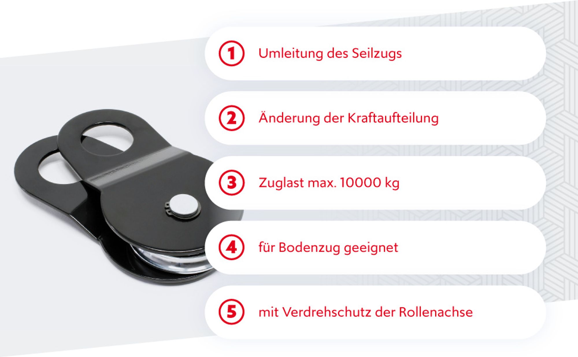 Wiltec Umlenkrolle für Seilwinde mit 10 t Zuglast, Lenkrolle zur Umleitung des Seilzugs, Seilrolle für Flaschenzug mit Verdrehschutz