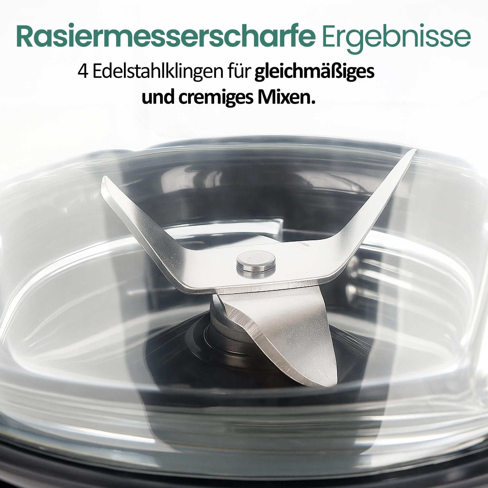 Emerio Edelstahl-Blender – 1,5 L Fassungsvermögen – Smoothie-Maker mit Glaskanne – 500 W – BL-130988 – Schwarz / Silber