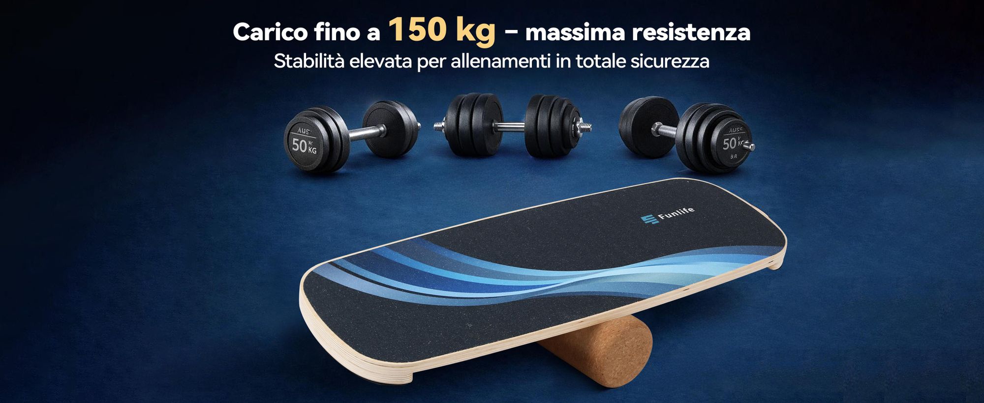 FunLife MOVE Balance Board in legno con rotelle – Attrezzo professionale per l'allenamento dell'equilibrio con sistema a 3 livelli, allenamento del core, fitness e stabilità, fino a 150 kg