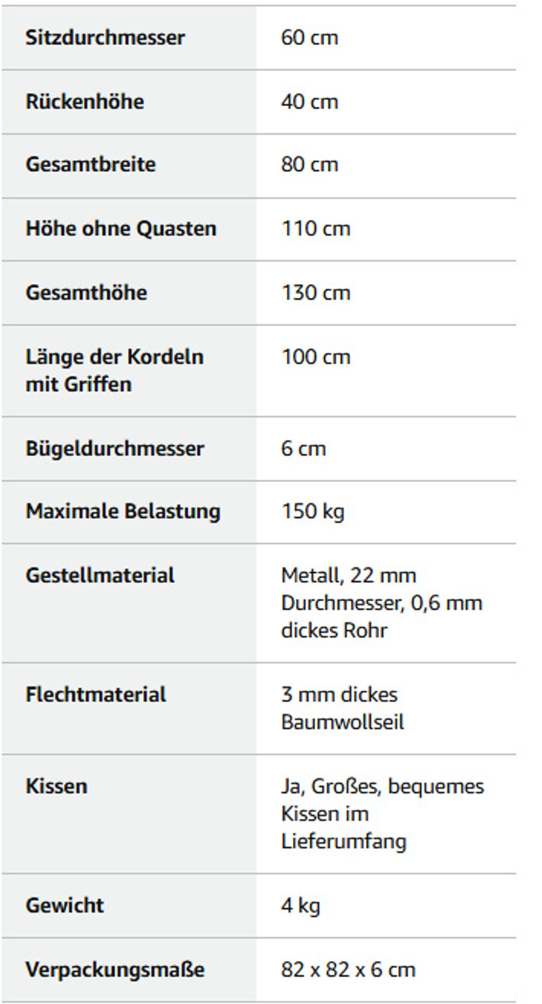 Hängesessel Garten Hängeschaukel Hängesitz Storchennest mit Kissen Grau für Terrasse