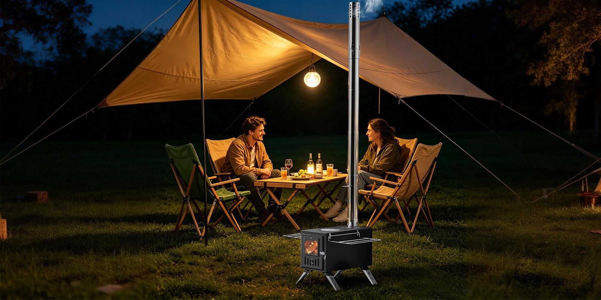 unho Camping-Holzofen, Holzofen mit Sichtfenster Schornsteinrohren tragbarer Holzofen für Camping Kocher Notofen Herd Heizung Outdoor