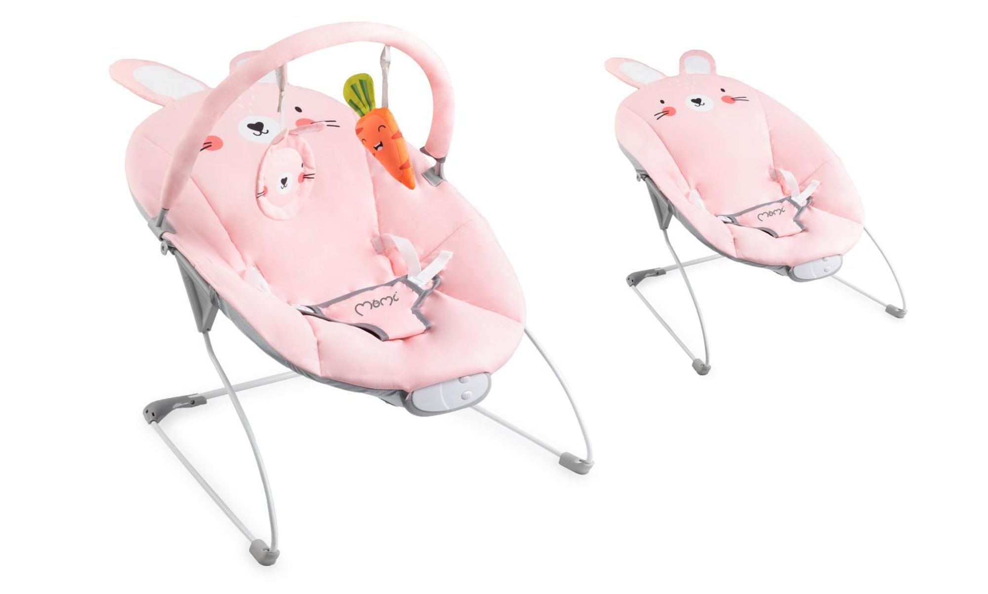 MoMi GLOSSY – Babywippe mit Musik, Vibration, Spielbogen, Tragegriff – Rosa