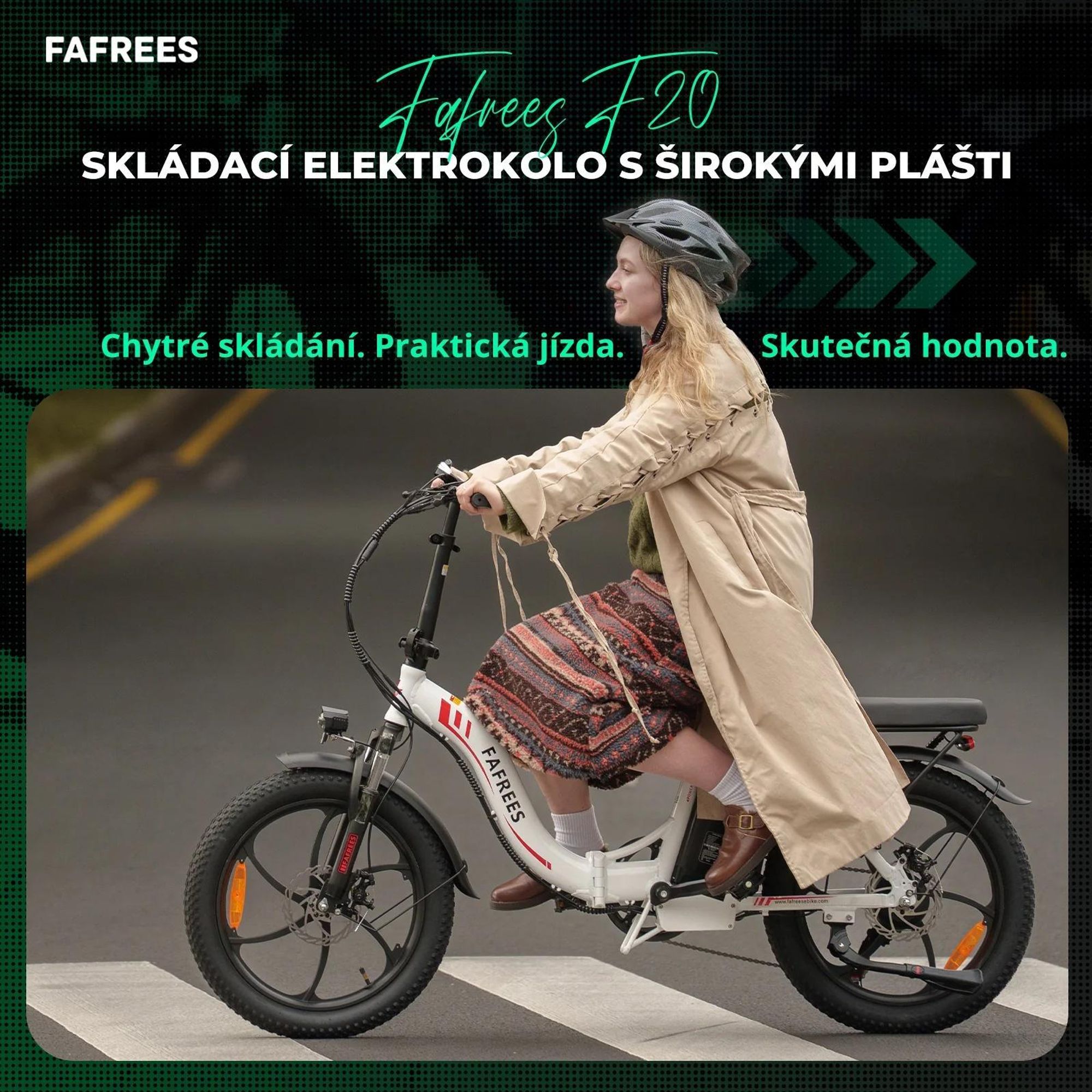 FAFREES F20 E-Bike - Motor 250W, Baterie 36V18Ah, 20 Palcová Mechanická Kotoučová Brzda - Černá