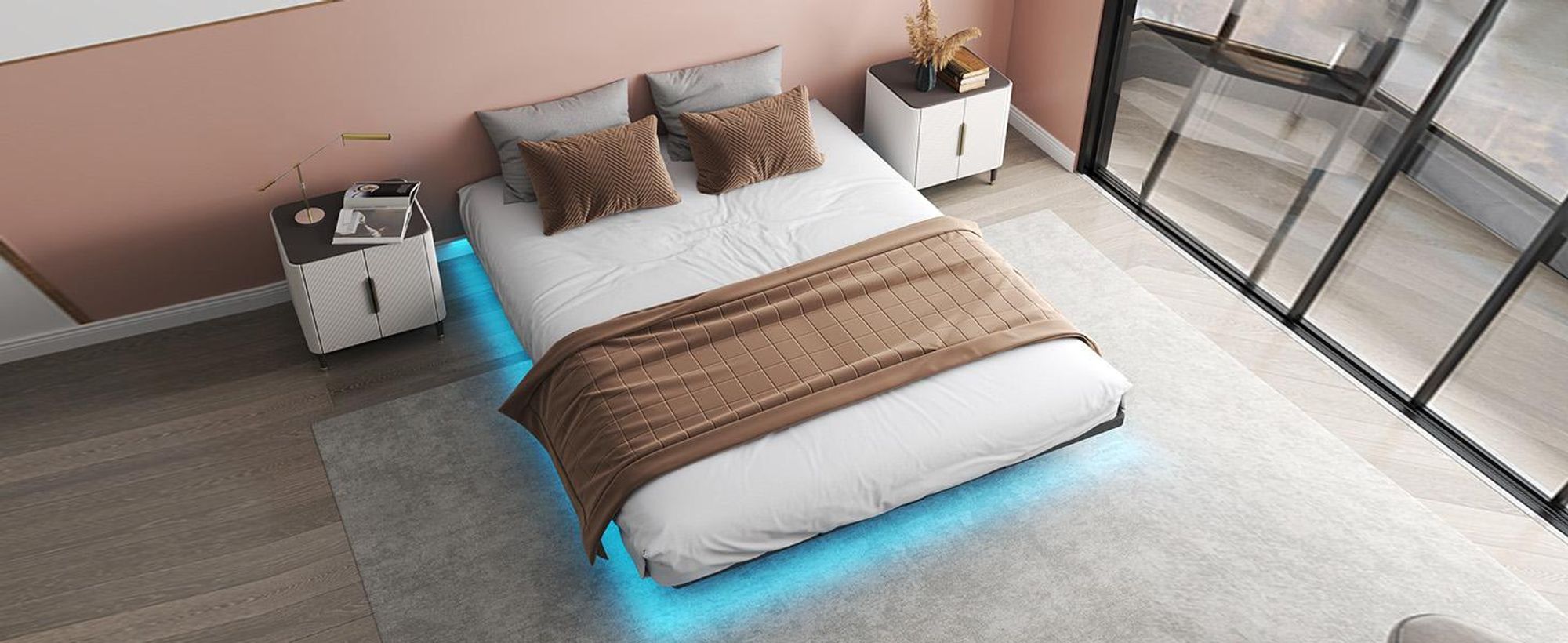 COMHOMA Letto in metallo Letto per ospiti Struttura letto in metallo, con LED e prese elettriche, letto per ragazzi 90x200, app e telecomando, struttura robusta