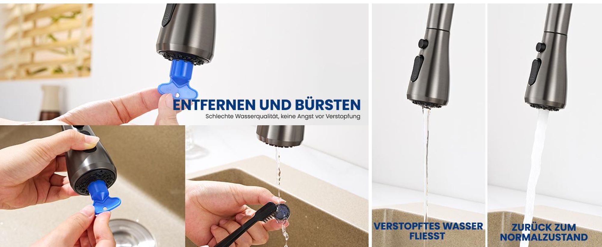 Küchenarmatur Grau, Ausziehbar Wasserhahn Küche mit 2 Strahlarten, hochdruckarmatur, Cecipa MAX Wasserhahn für Spülbecken, 304 Edelstahl Mischbatterie