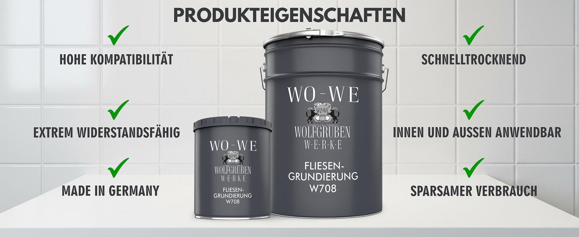 WO-WE Fliesengrundierung W708, Grundierung innen und außen, schnell trocknend, Germany.