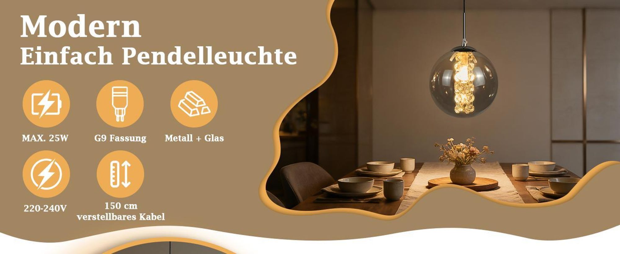 Lampe suspendue ZMH en verre, 1 ampoule, lampe de table à manger, hauteur réglable (120 cm), douille G9, pour table à manger, chambre à coucher, salle à manger, bar, gris fumé