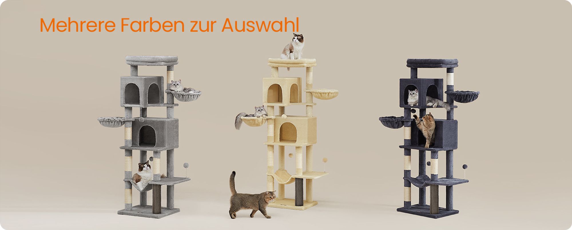 Feandrea Kratzbaum groß, XL, mehrstöckiger Katzenbaum mit Höhlen und Liegemulden