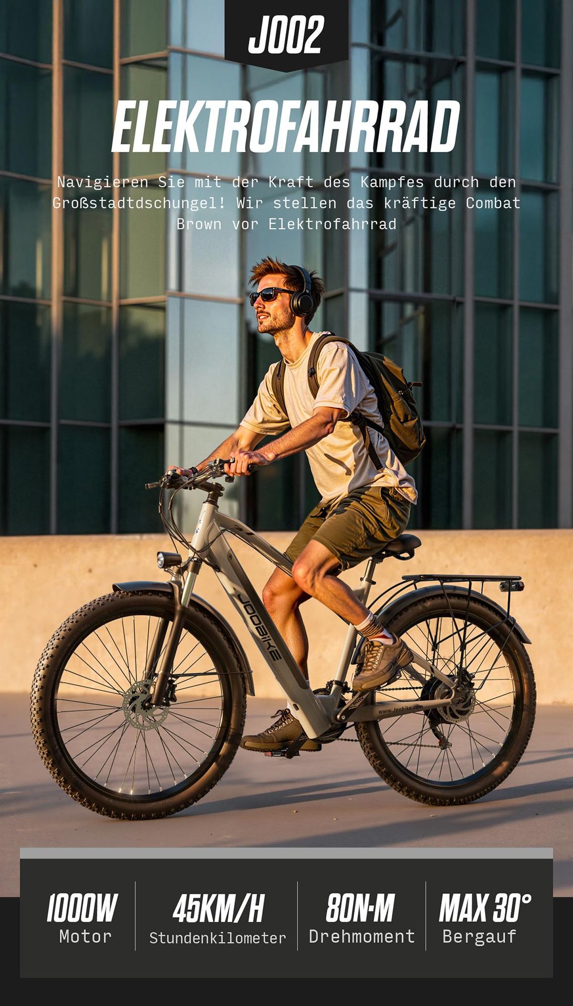J002 Elektrofahrrad, 48 V 16 Ah, 80 N·m, Shimano 7, 150 kg, grau