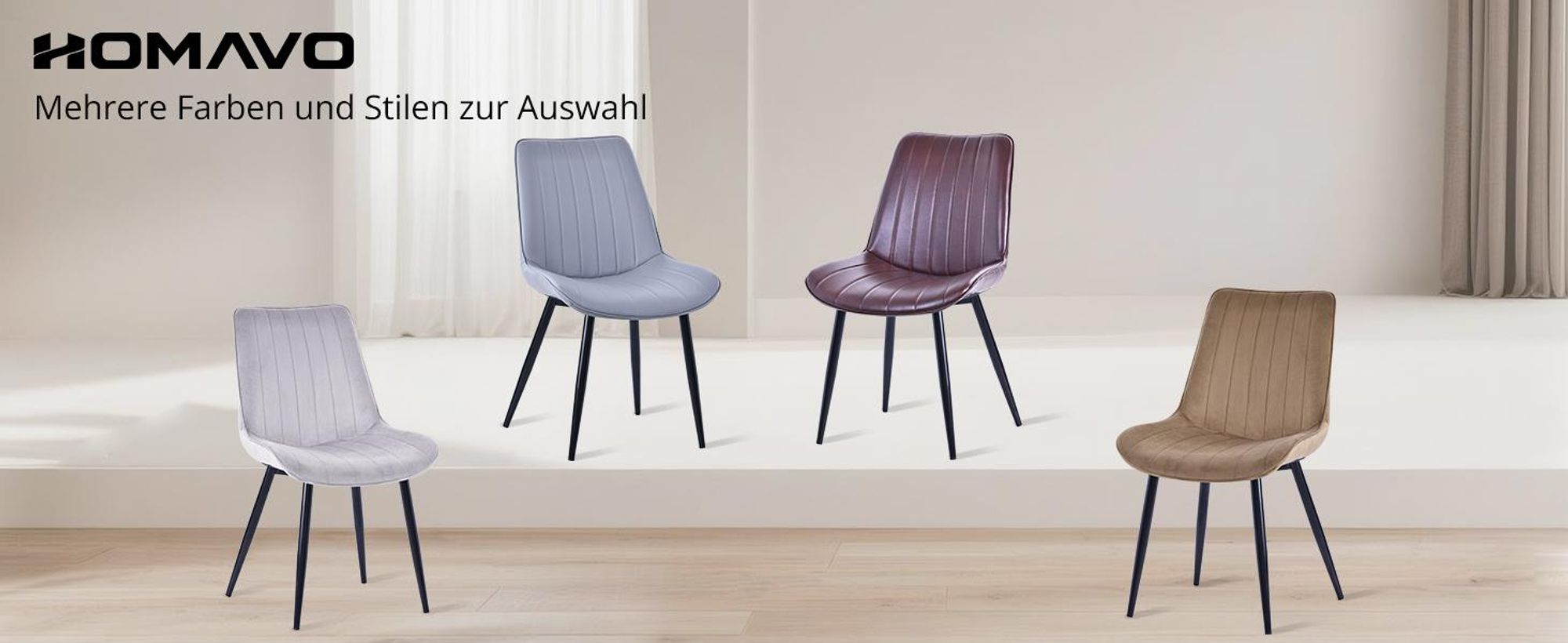 HOMAVO Esszimmerstuhl – Bequemer Samt- oder Kunstlederstuhl, ergonomisch, Metallgestell, breite Sitzfläche 53×43 cm, einfach montierbar, 2er Set