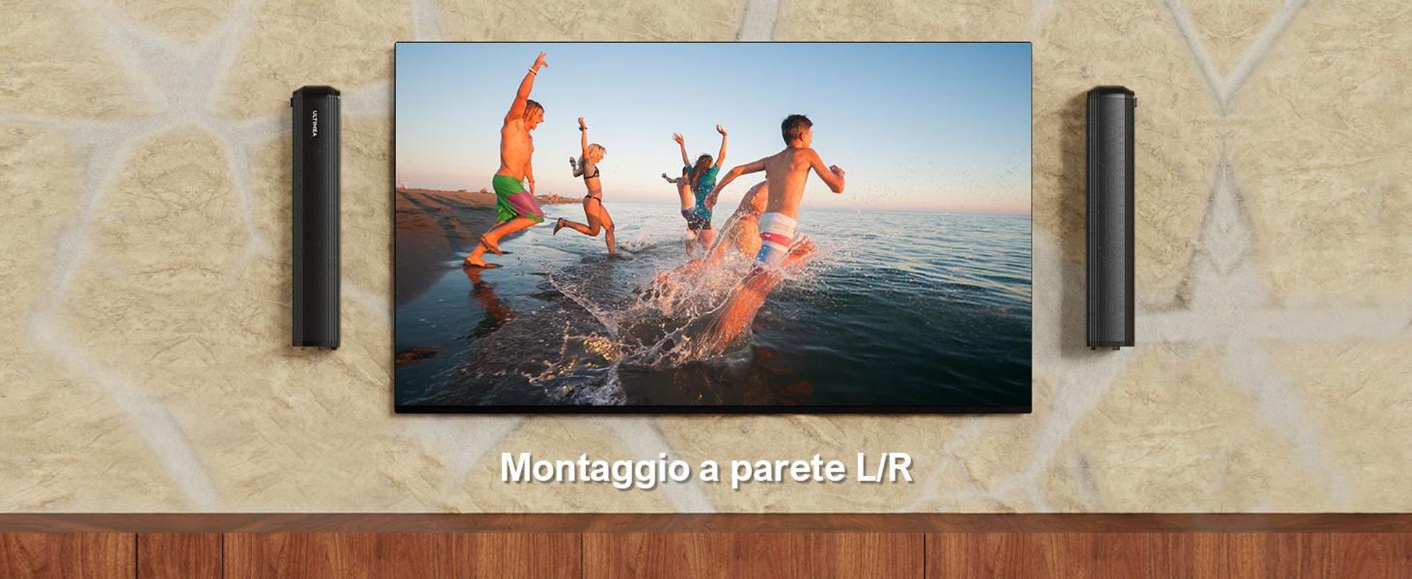 ULTIMEA Soundbar a 2.2 canali per televisori, soundbar 2-in-1 divisibile, Bluetooth® 5.3, 3 modalità EQ e bassi regolabili, ARC/Ottico/Aux, Apollo S40