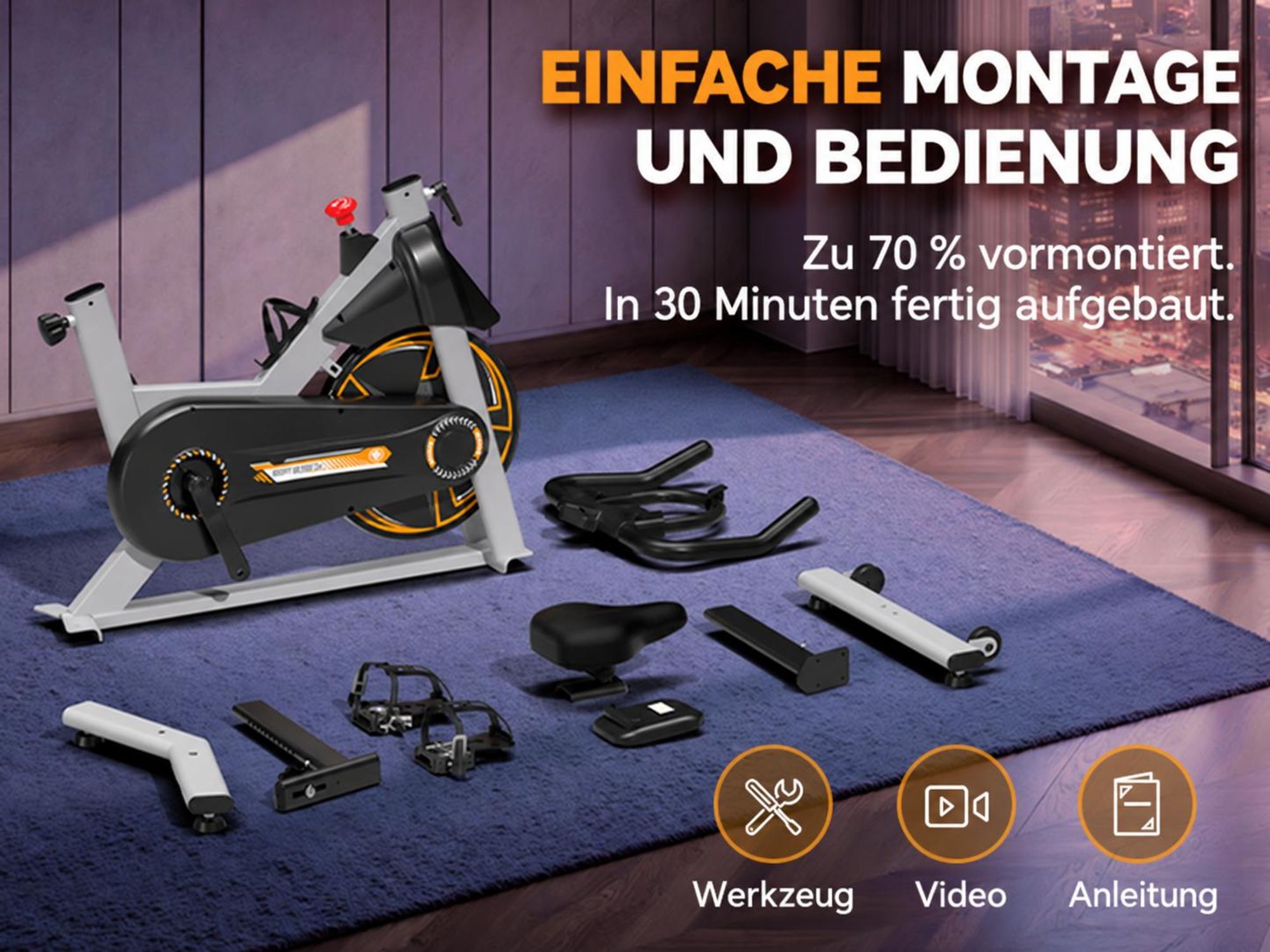 Heimtrainer Fahrrad für zu Hause – leises Fitnessbike mit verstellbarem Magnetwiderstand, LCD-Display& Tablet-Halter für Zuhause, App, max. 136 kg