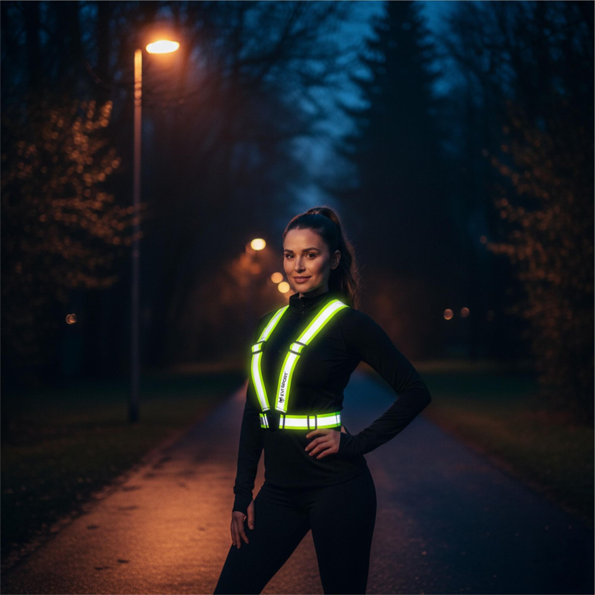 Reflektierende Weste Sicherheitsgeschirr verstellbar, Reflektor Hosenträger für Fahrrad Motorrad Laufen & Joggen, EVI SPORT ActiveStride Neongelb