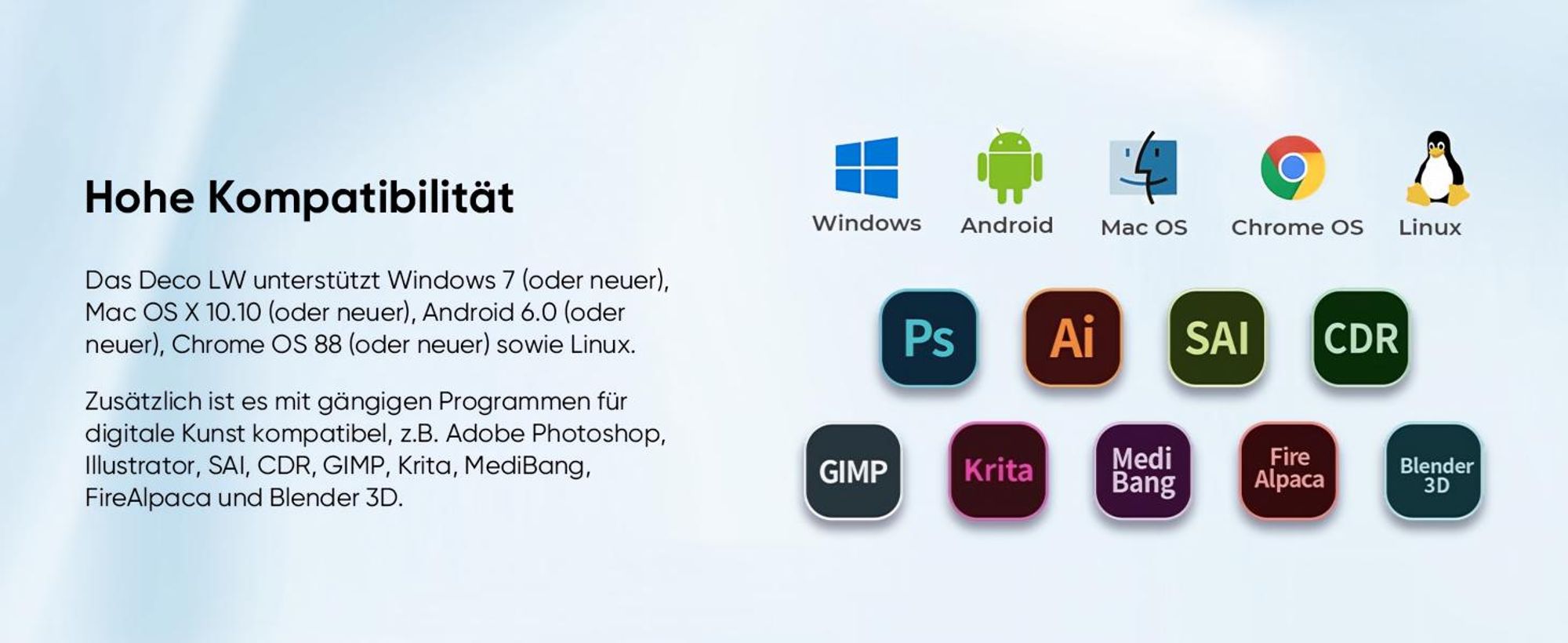 XPPen Deco LW 10 x 6 Zoll Grafiktablett mit Bluetooth-Funktion 8 anpassbare Schnelltasten, X3 Elite Stift Zeichentablett Tablet zum Zeichnen (Schwarz)