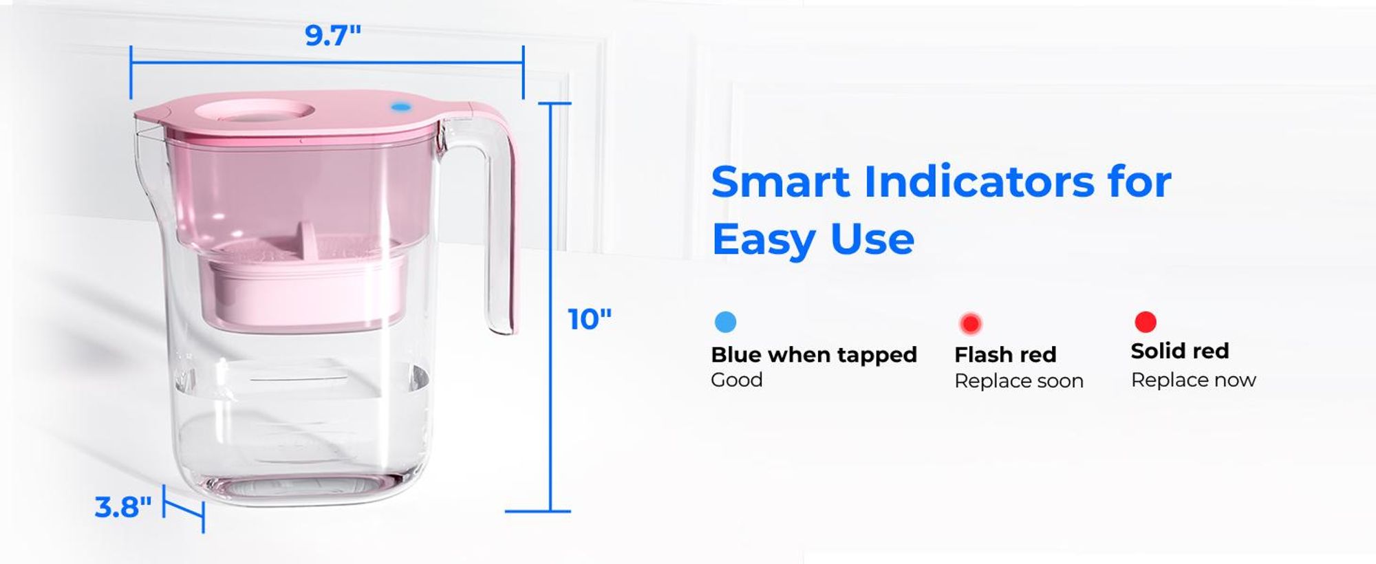 Waterdrop Elfin Kühlschrank Wasserfilterkrug mit 4×90 Tage Filterkartusche, 2.5L, NSF er, BPA Frei, Rosa (Ersatzfilter: WD-PF-01A)