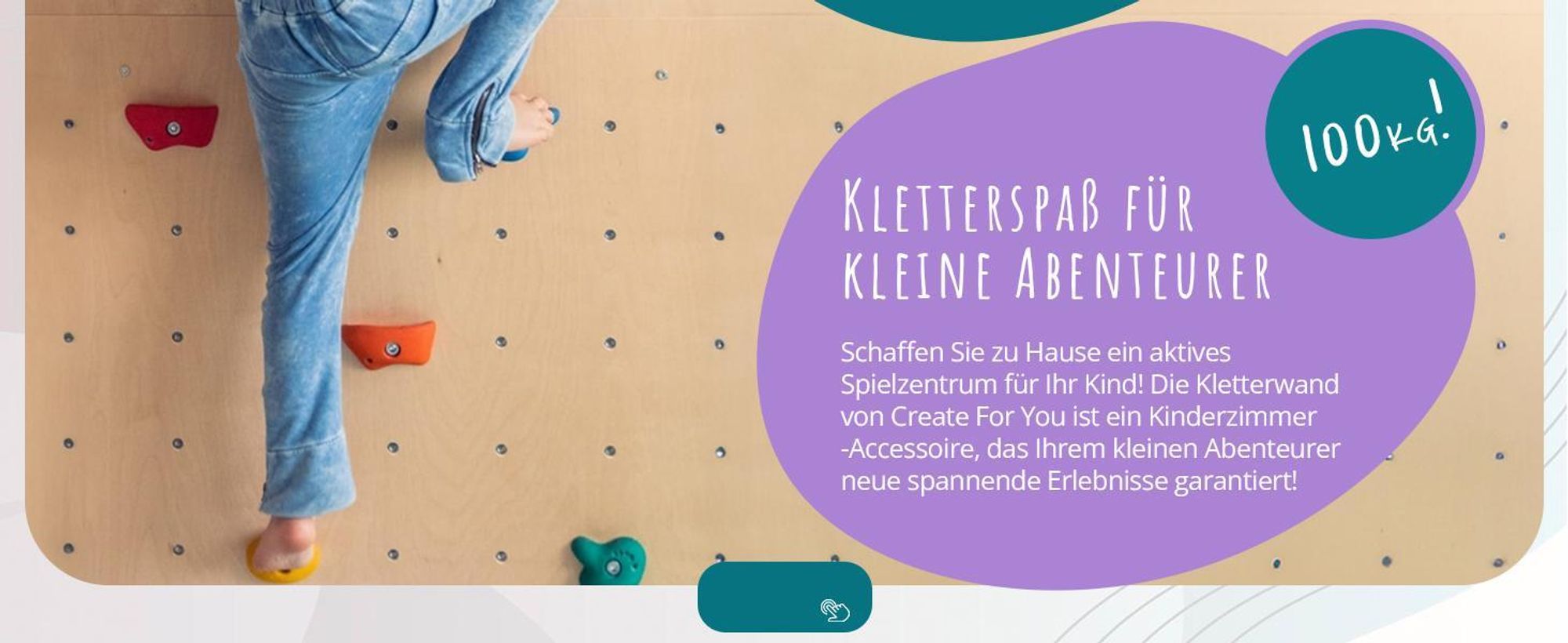 Create for you® - Kletterwand Kinderzimmer + 5 Klettersteine, Indoor, 60x120cm