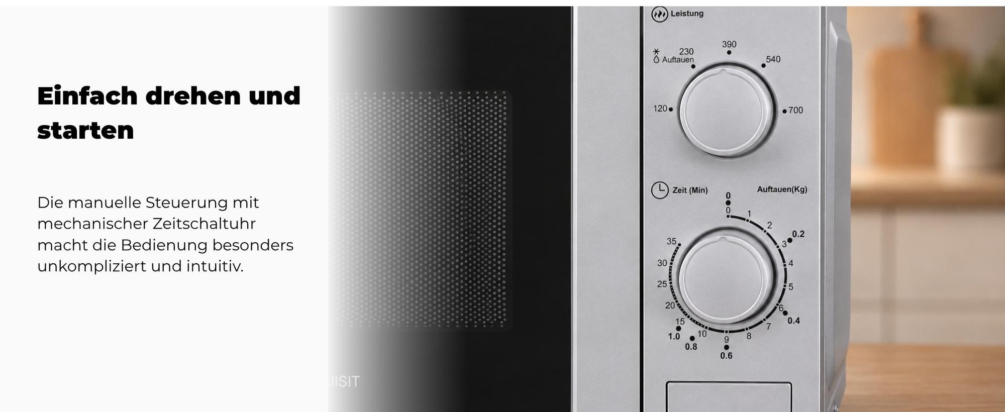 Exquisit Mikrowelle MW 802 Silber | 700 Watt | 5 Leistungsstufen | Timer Timer | Auftaufunktion | 25,5cm Ø Drehteller