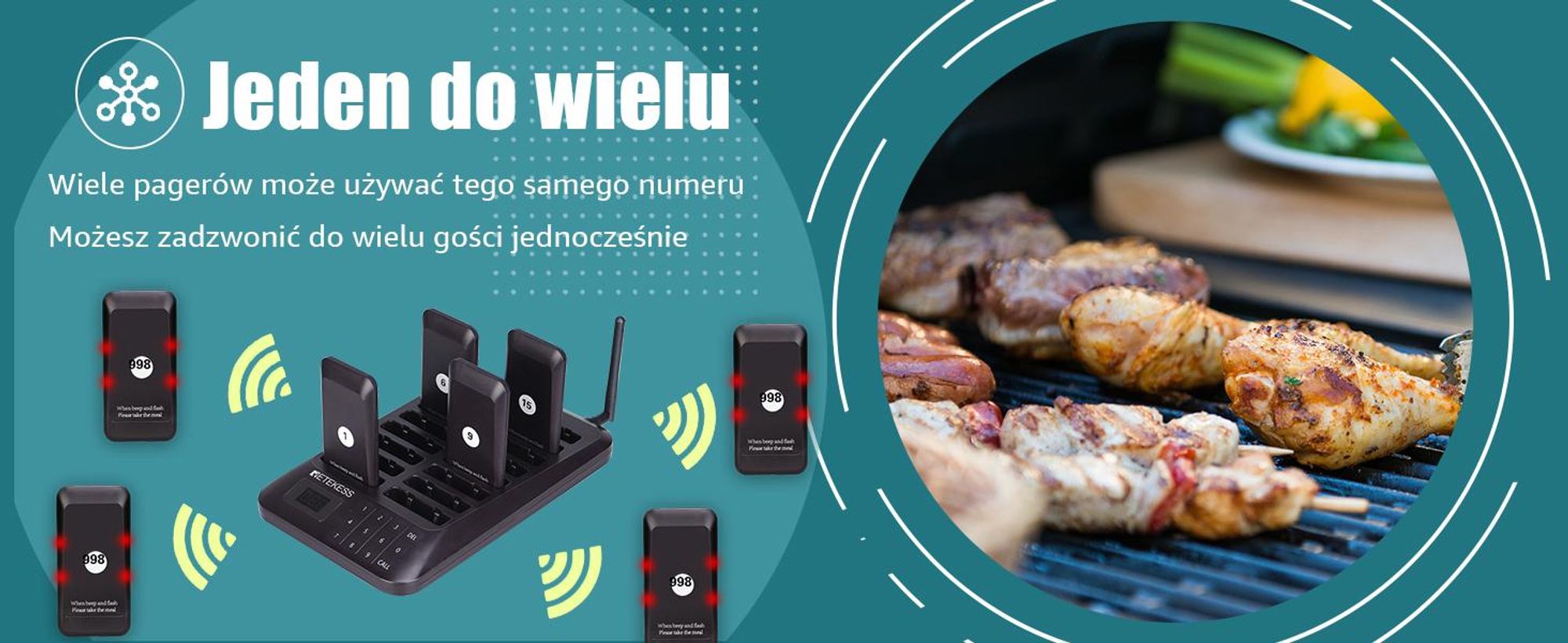 Retekess TD157 Restauracyjny system przywoławczy bezprzewodowy, 500M, 20H godzin pracy, 2 tryby wywoływania, dla dla Gastro Miasto i hotelarstwo