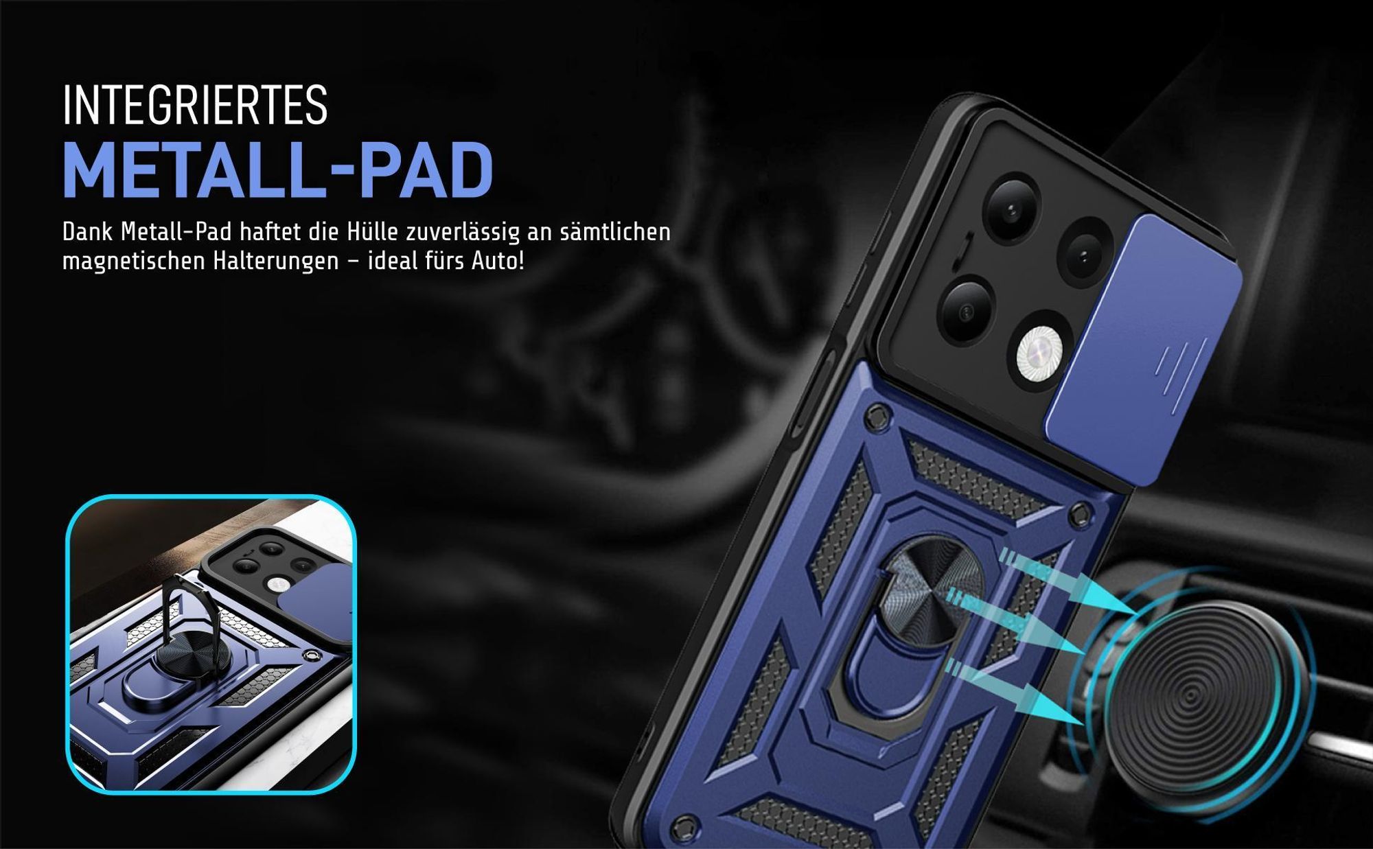 Bumper für Xiaomi Redmi Note 13 in Blau mit Metallplatte
