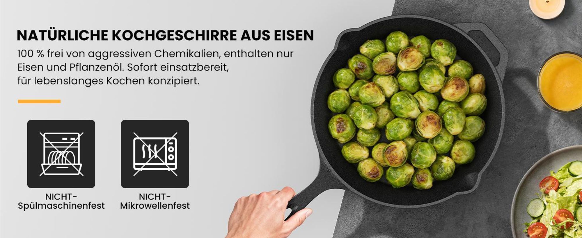 HOMELUX Gusseisenpfanne 26cm Pfanne Gusseisen Induktion Antihaft Eingebrannte Gusspfanne, Eisenpfanne Cast Iron Pan, Skillet Grillpfanne Steakpfanne