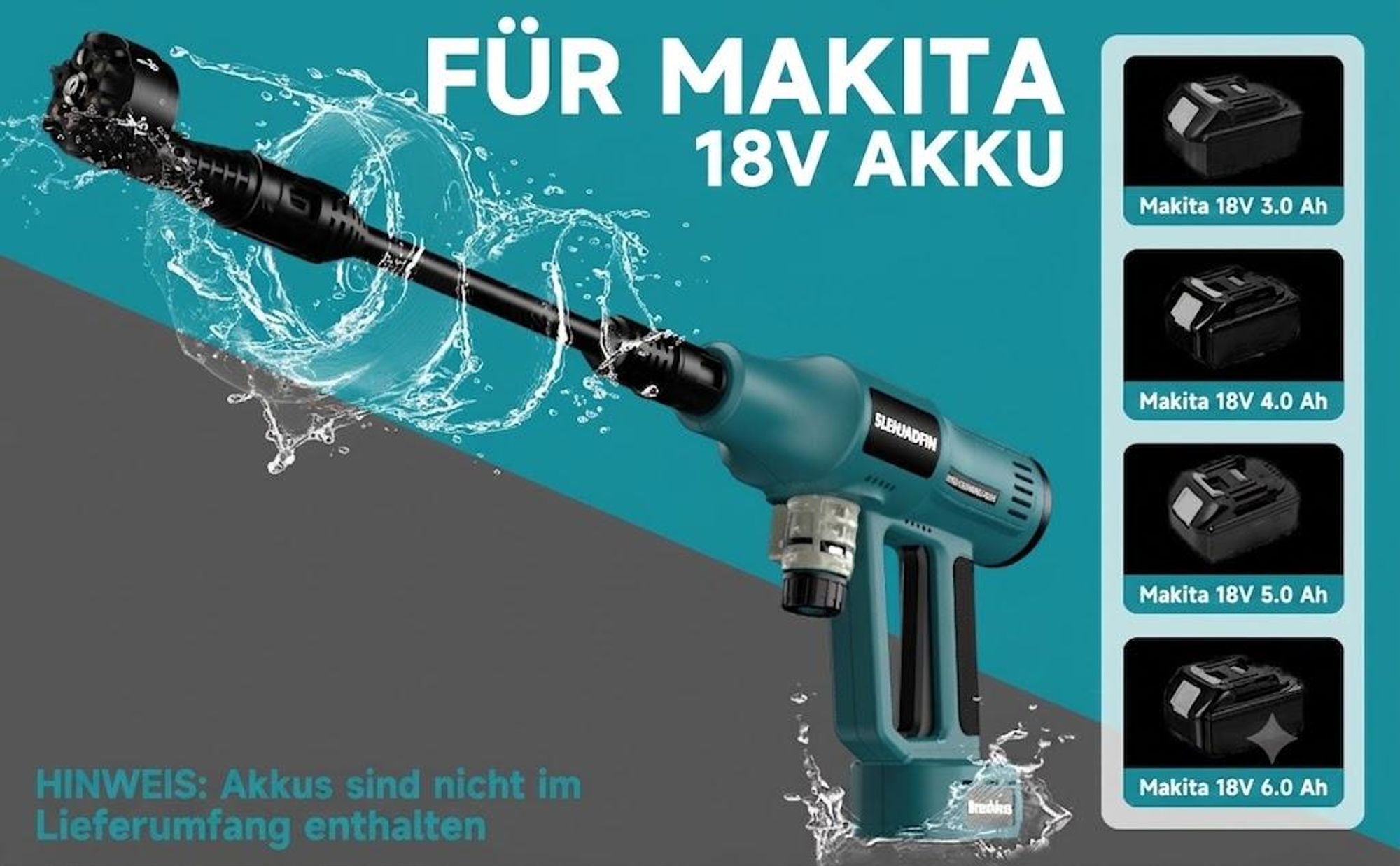 Tragbarer Akku Hochdruckreiniger 440W für Makita 18V Batterien mit Verlängerungsstange, 6-in-1 Multifunktionsdüse, zur Auto, Gärten, Terrasse