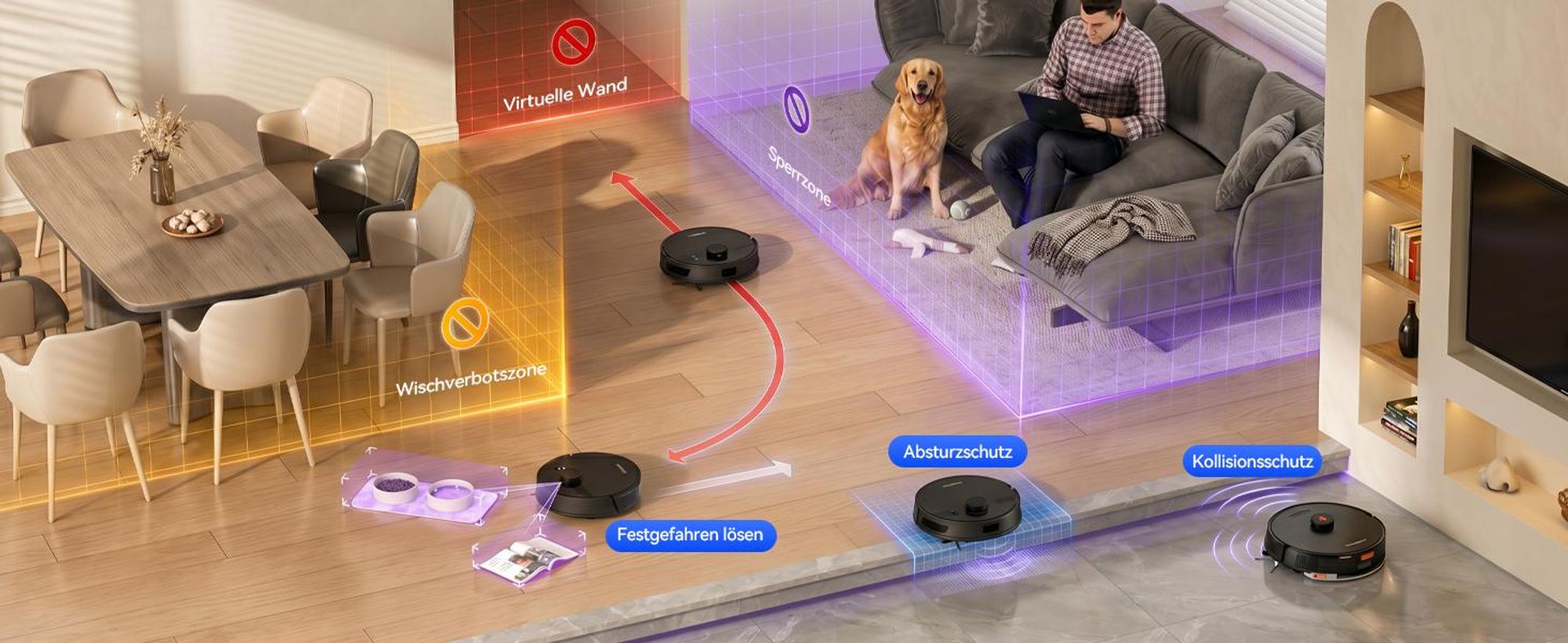 Staubsauger Roboter D8 PRO mit 38000Pa Saugkraft, Wischfunktion, 200min Laufzeit, LDS-Navigation, All-in-1-Entleerungsstation und Anti-Wickel-Bürste