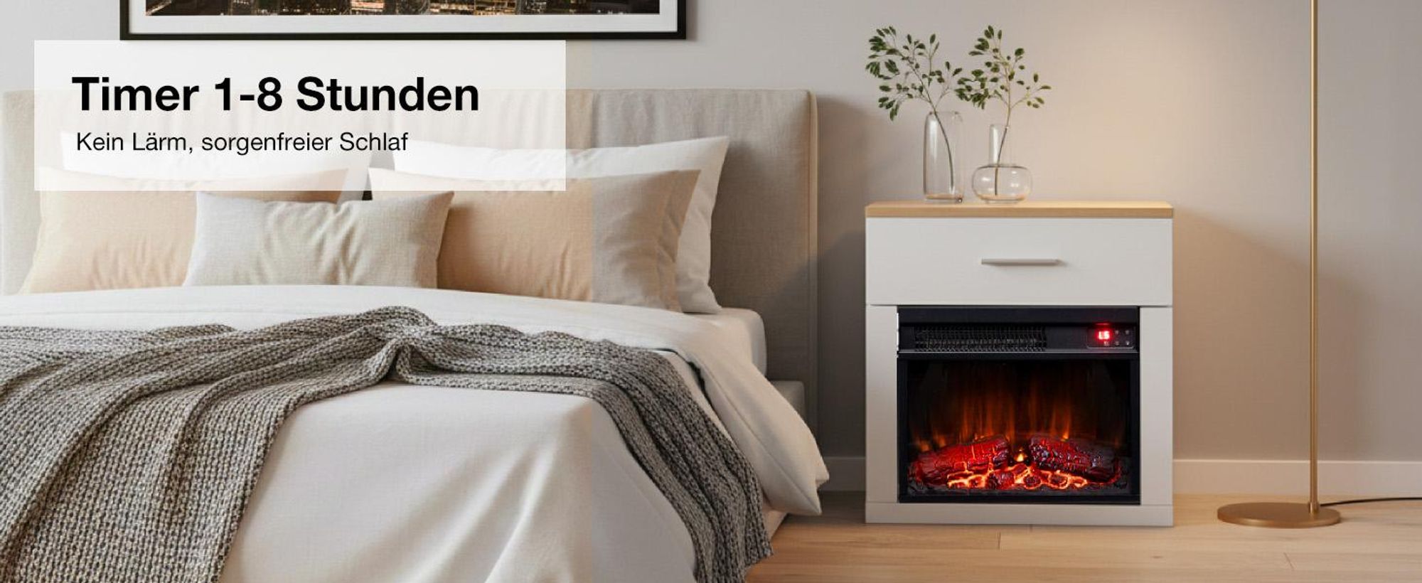 HOMAVO 14-Zoll Elektrokamin mit Heizung - 1000W - 3D Flammenfarben - inklusive Schrank
