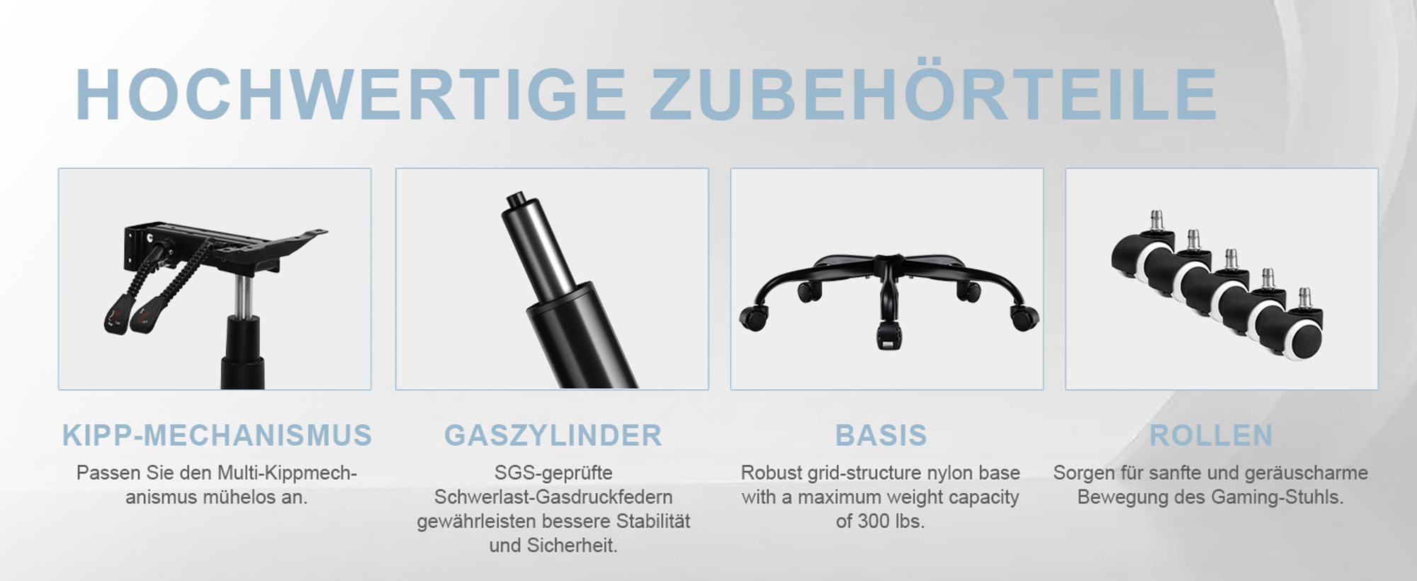 GTPLAYER Gaming Stuhl Ergonomischer Gaming Sessel Schreibtischstuhl mit Stoffoberfläche Atmungsaktiver Bürostuhl Federsitzkissen mit Fußstütze grau