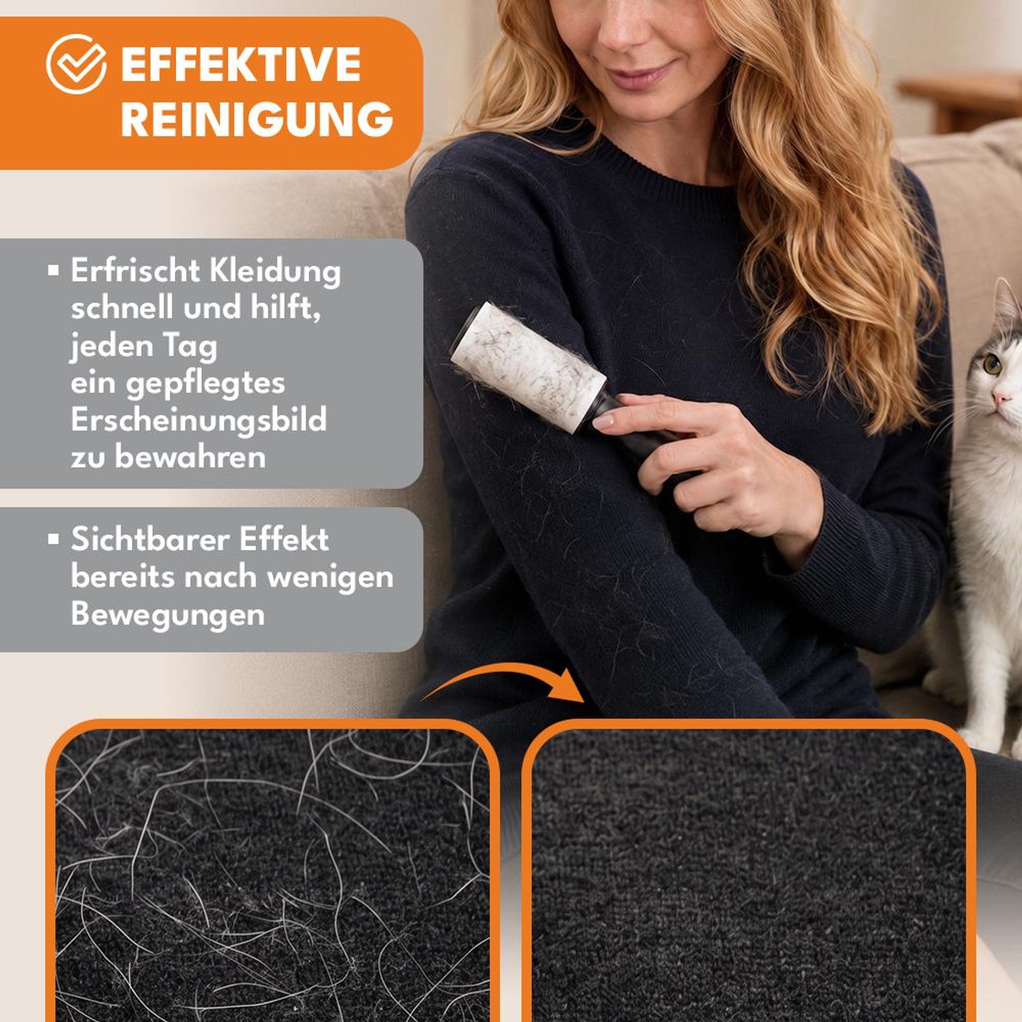 KRUMAD Fusselrolle Tierhaarentferner Set 6, Hundehaar Entferner, Katzenhaar Roller für Kleidung, Sofa und Auto, wiederverwendbarer Fusselroller