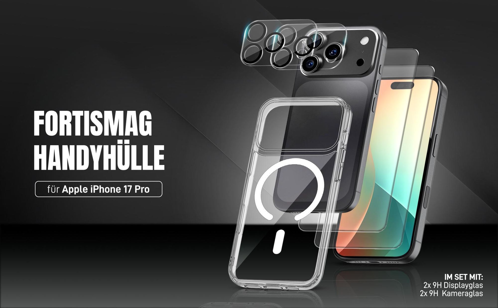 TPU Backcover für Apple iPhone 17 Pro mit 2x Displayglas und 2x Kameraglas
