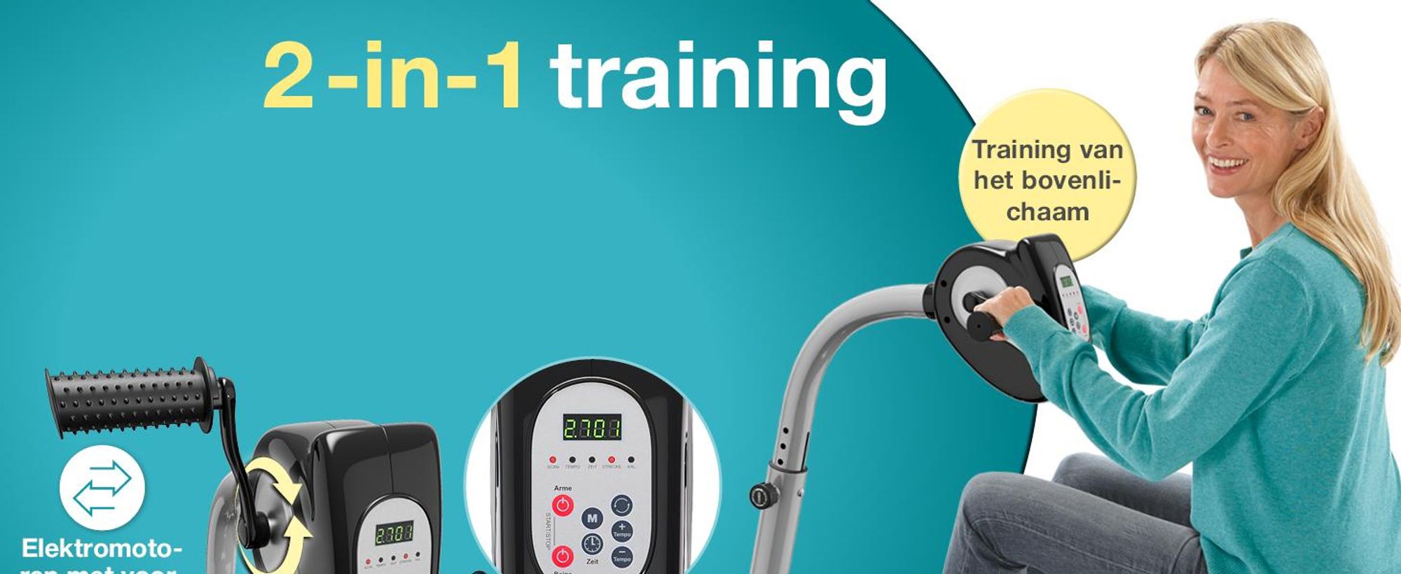 ELONEO 2-in-1 arm- en beentrainer met motorondersteuning, elektrische hometrainer met verstelbare hoogte, voor passieve en gewrichtsvriendelijke training van armen en benen