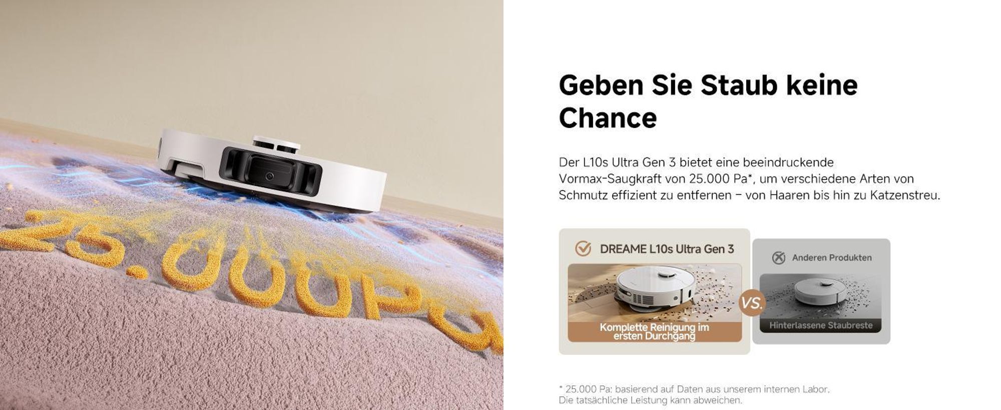 Dreame L10s Ultra Gen3 Staubsauger Roboter mit Wischfunktion&Selbstreinigender Mopp,25KPa Saugleistung,Haustiermodus,All-in-One Dock,Teppichreinigung