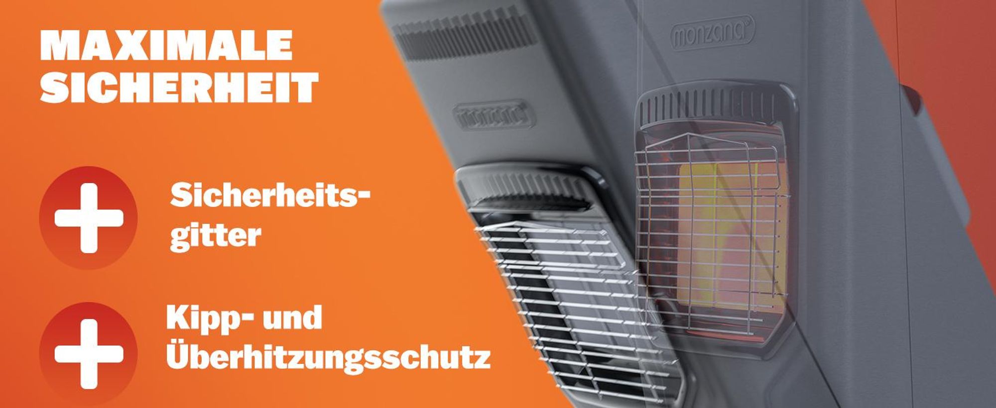 MONZANA® Gasheizung GH4500 Innenräume 4200W Gasofen 3 Heizstufen inkl. 50cm Gasschlauch Gasdruckregler Keramikheizplatten Camping Gasheizofen mobil