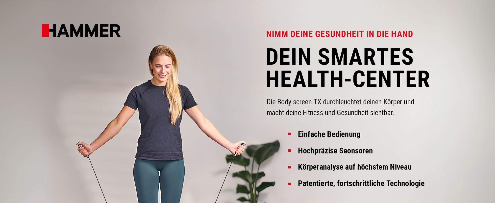 HAMMER Körperanalysewaage Body Screen TX, schwarz, 8 Sensoren, 15 Messungen inkl. App