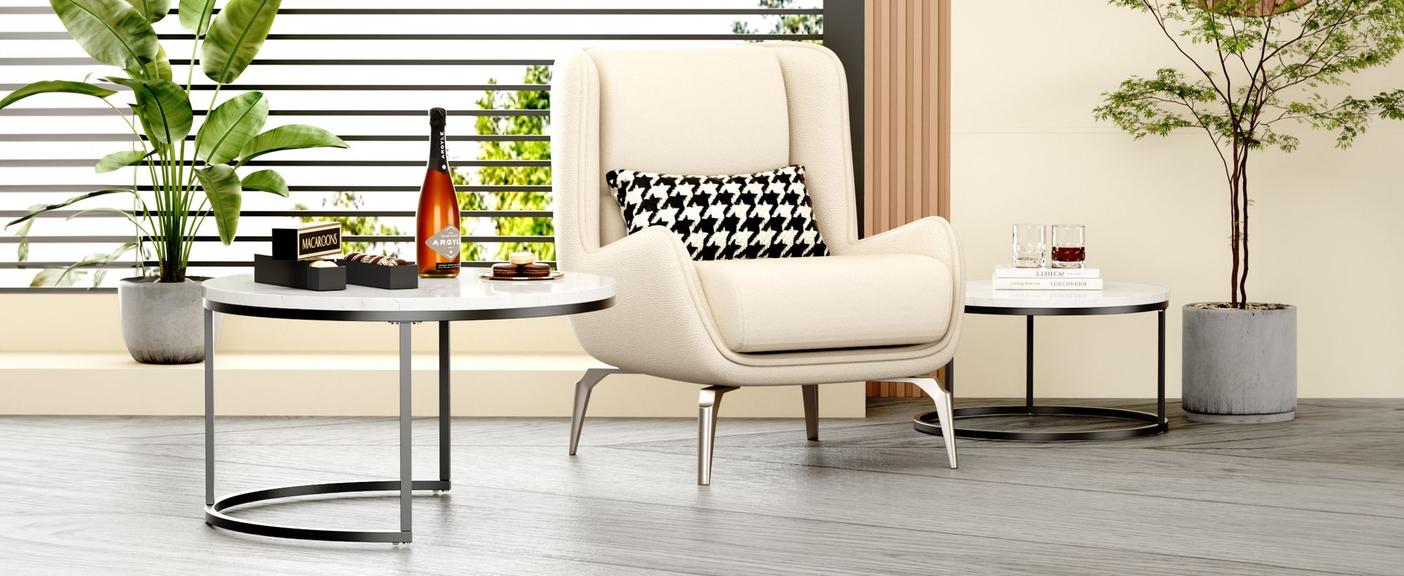 okwish Couchtisch 2er-Set, MDF Satztisch Beistelltisch für Schlafzimmer Balkon, Satztische fürs Wohnzimmer, Wohnzimmertisch, Schwarz+Weiß