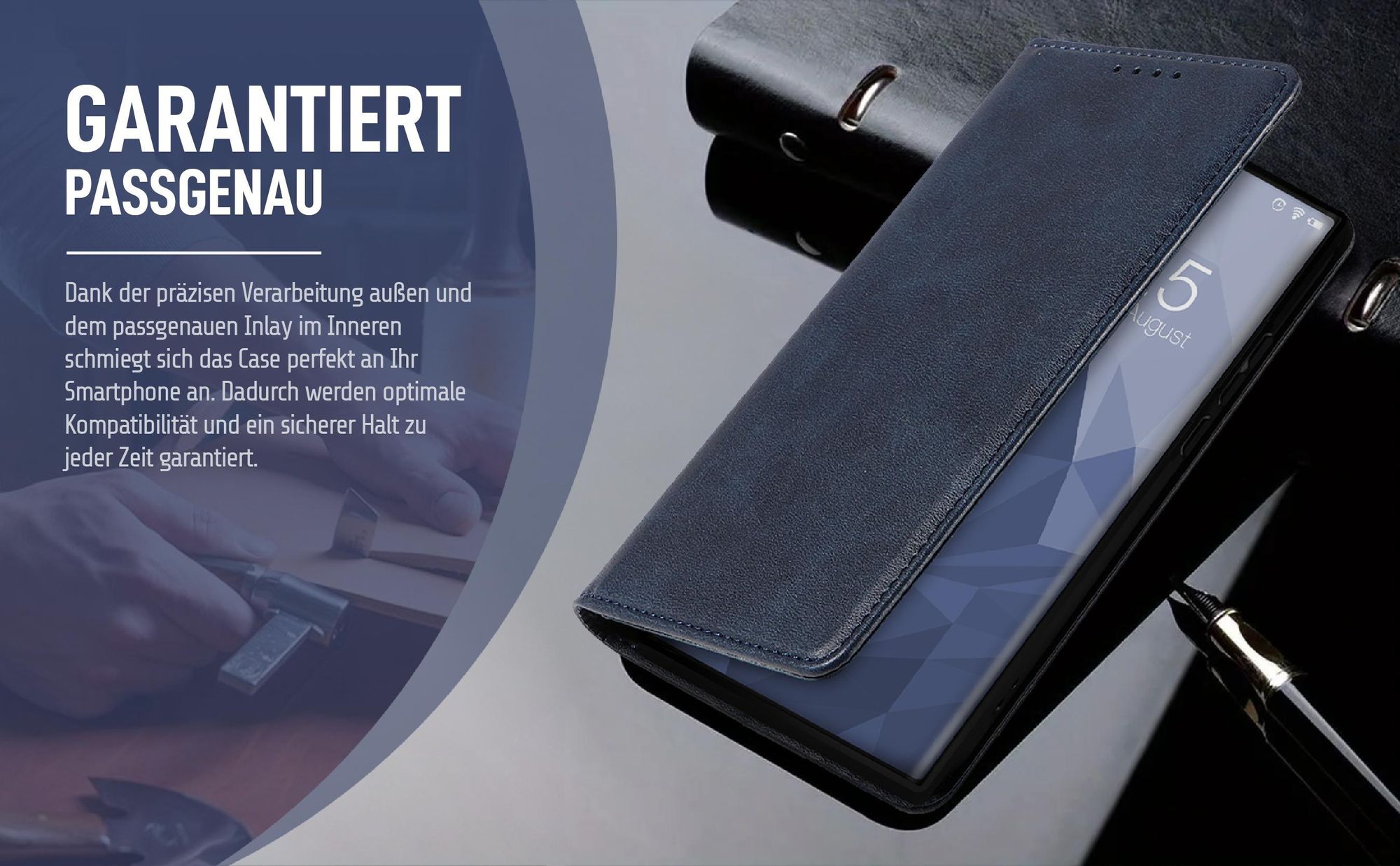 Dunkelblaue Klapphülle für Samsung Galaxy S25 Ultra mit präziser Passform