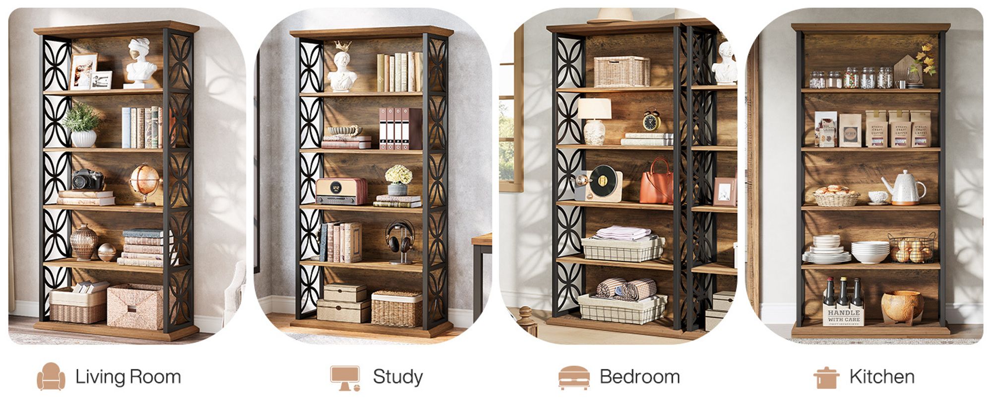 Tribesigns 6-stöckiges hohes Bücherregal, 180 cm Industrie-Bücherregal mit Metallrahmen, freistehende offene Lagerregale für Home Office, Wohnzimmer