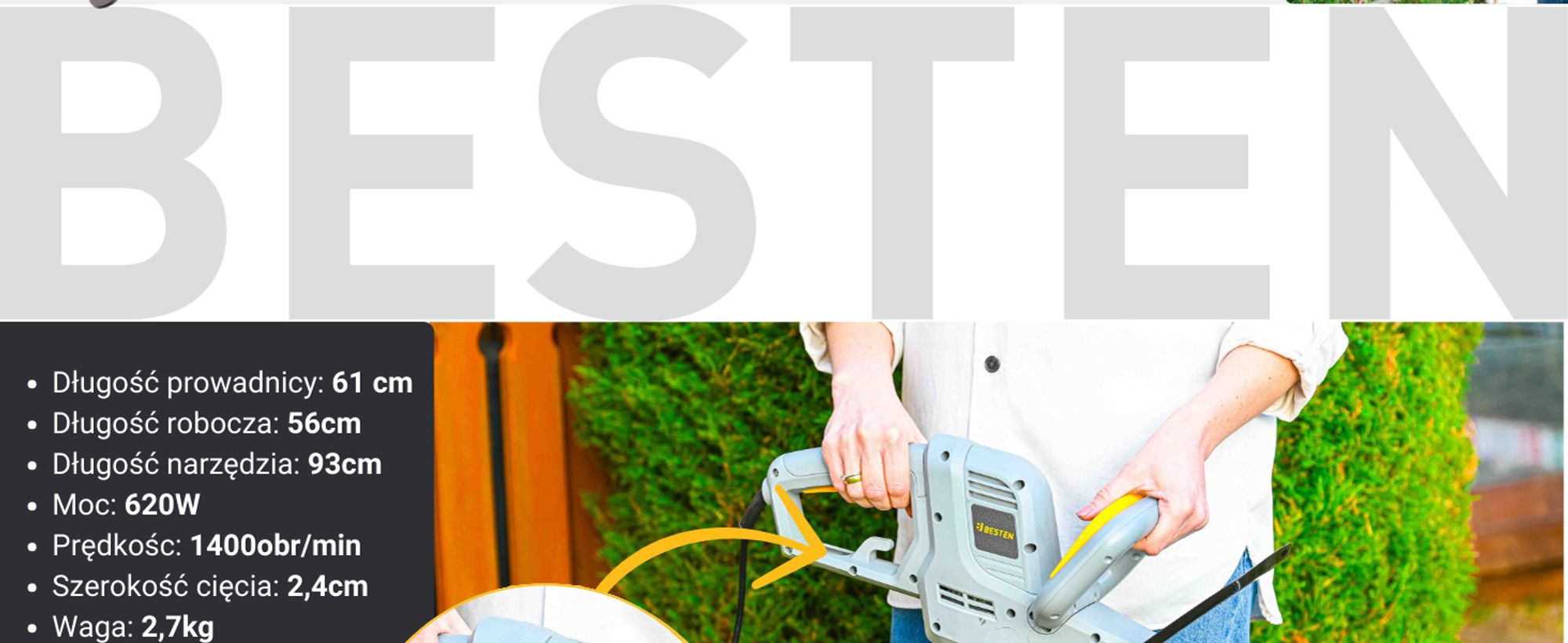 Elektryczne Nożyce Do Żywopłotu Cięcia Krzewów Gałęzi Sieciowe 61Cm Besten