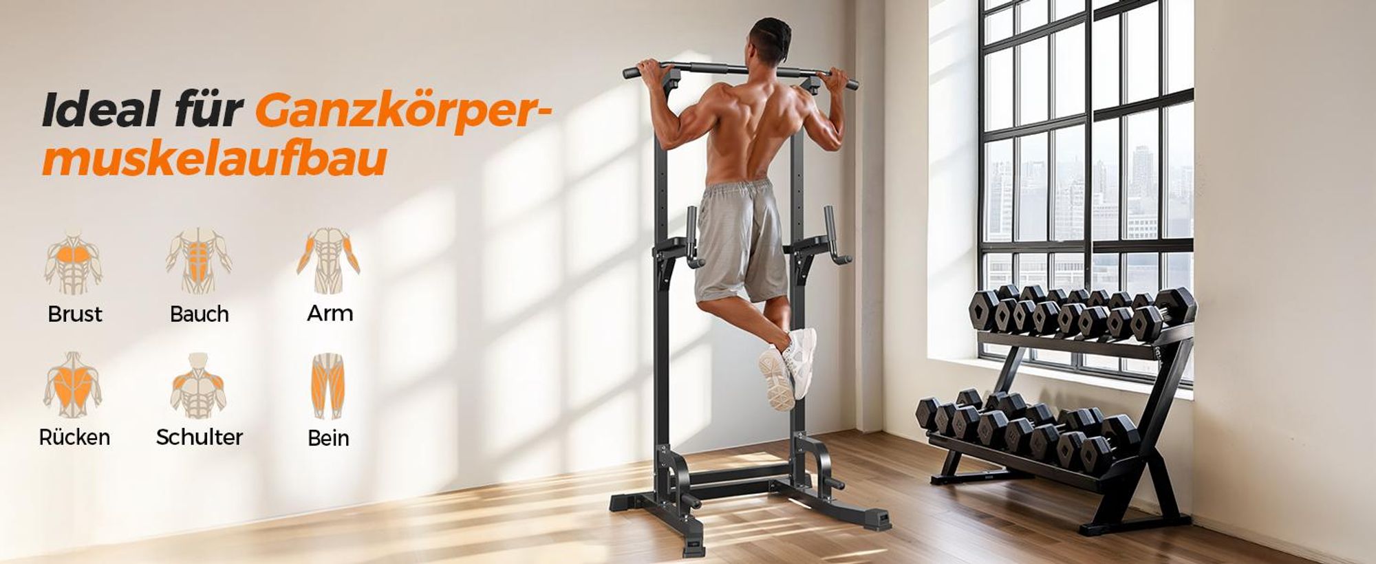 Sportsroyals Power Tower, Dip-Station, Klimmzugstange für das Krafttrainingsgerät im Heim-Fitnessstudio, 204 kg  126x35.5x15cm
