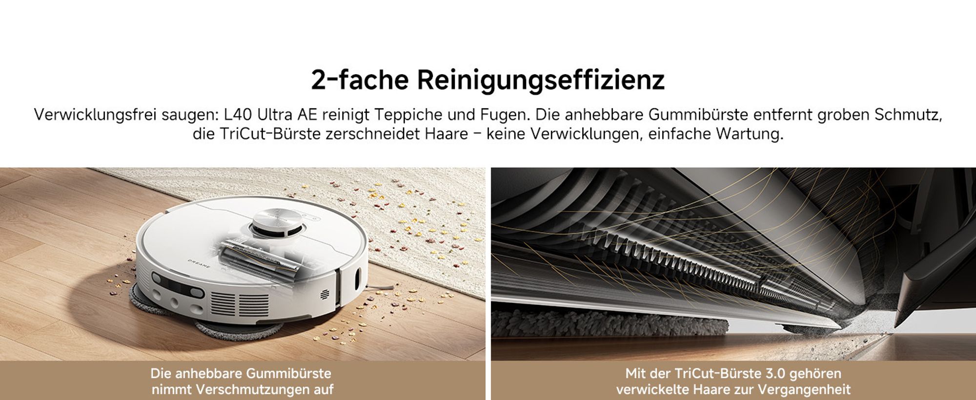 Dreame L40 Ultra AE Roboterstaubsauger mit Wischfunktion 2in1, 19000 Pa Saugleistung, 75 °C Selbstreinigung, Anti-Tangle, Dual-Line-Laser, Weiß