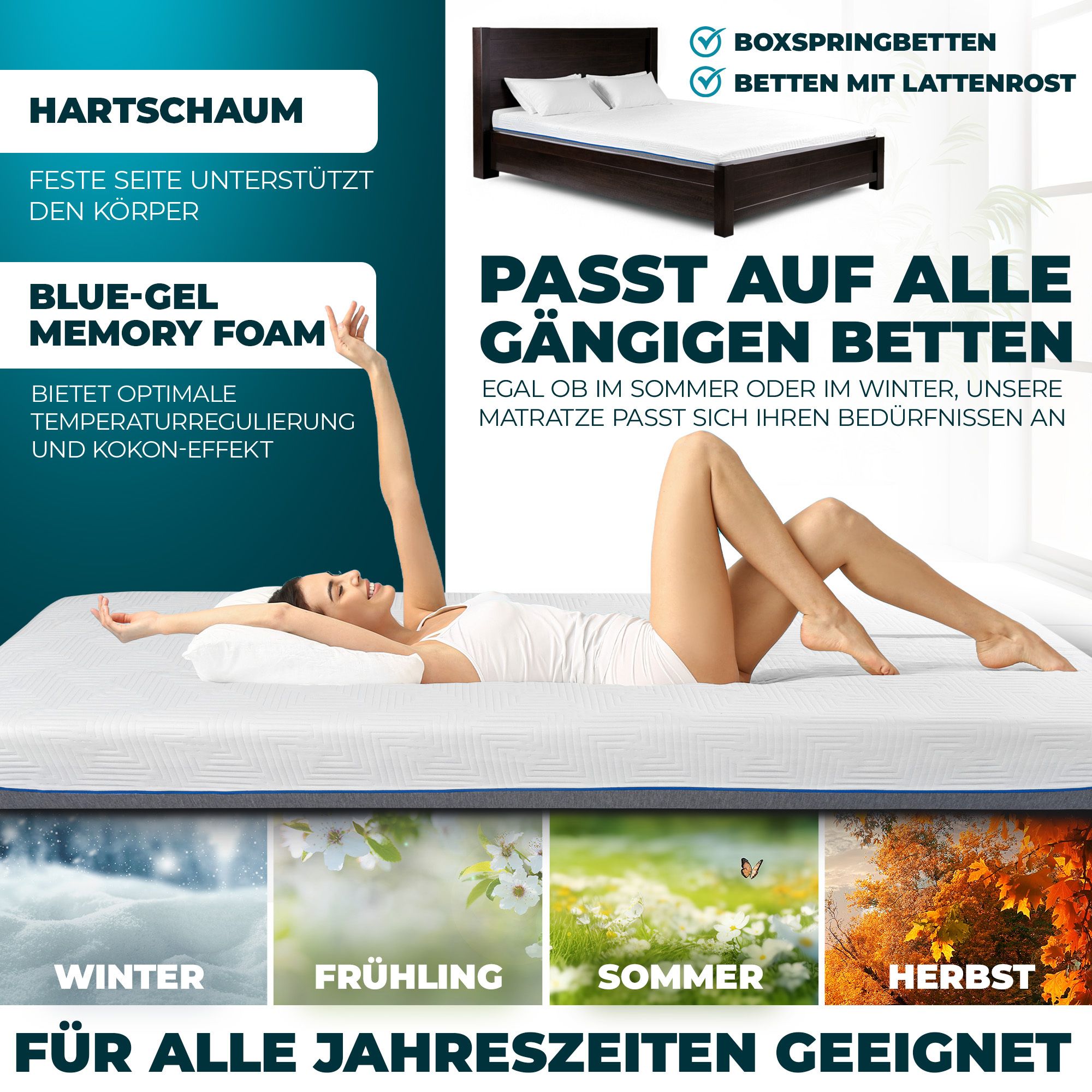 MARQA Matratze Gelmatratze Dualsense (Kaltschaum + Gelschaum) Rollmatratze Höhe 25 cm H3/H4, 90x200