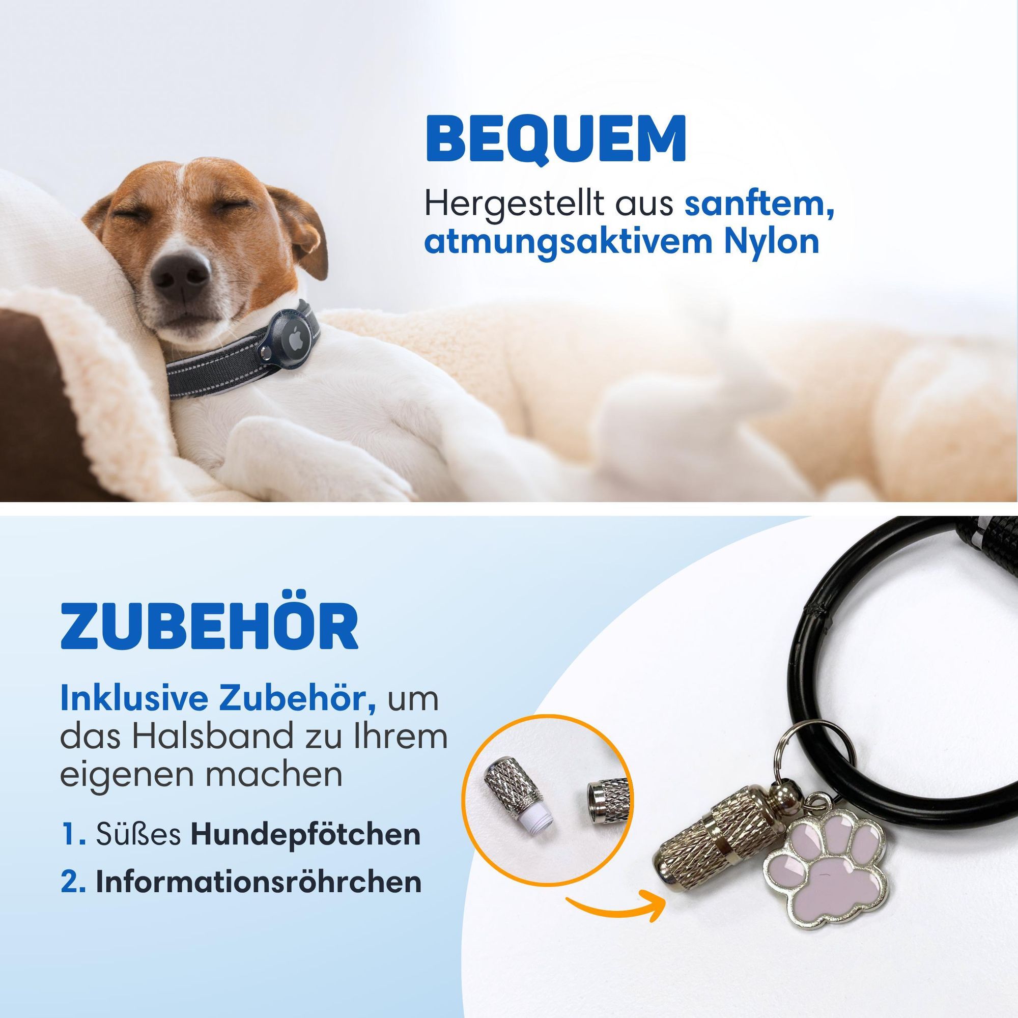 Vulpes Goods Hundehalsband, Apple Airtag Halsband für Hunde, Reflektierendes, Kratzerfest und wasserdicht, Mit 2 Zubehör, 36-44 CM, M