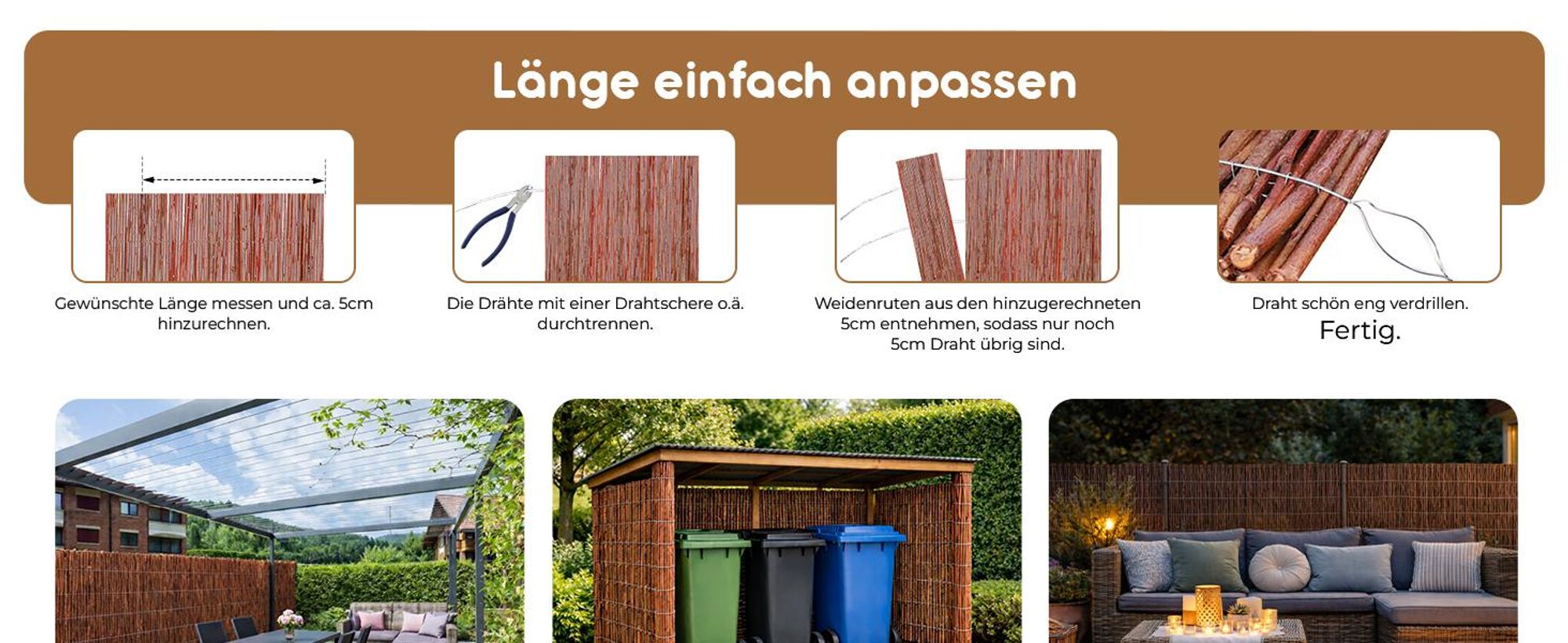BOOGARDI Weidenmatte in 20 Größen · 80x500cm · Sichtschutzmatte Weide Balkonverkleidung Gartenzaun Sichtschutz Garten Balkon Sichtschutzzaun Holz