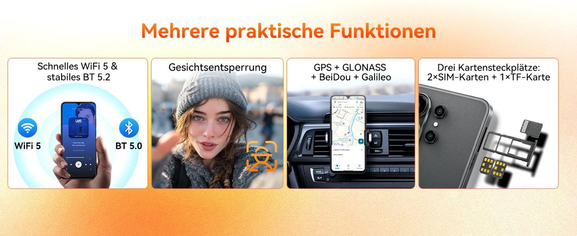 Blackview Wave 10C smartphone Ohne Vertrag, Android 16, 6.88", 120Hz, 1080p, Dual SIM, Face ID, 5000 mAh, Gemini AI, DokeOS 5.0, 1080p, 4G