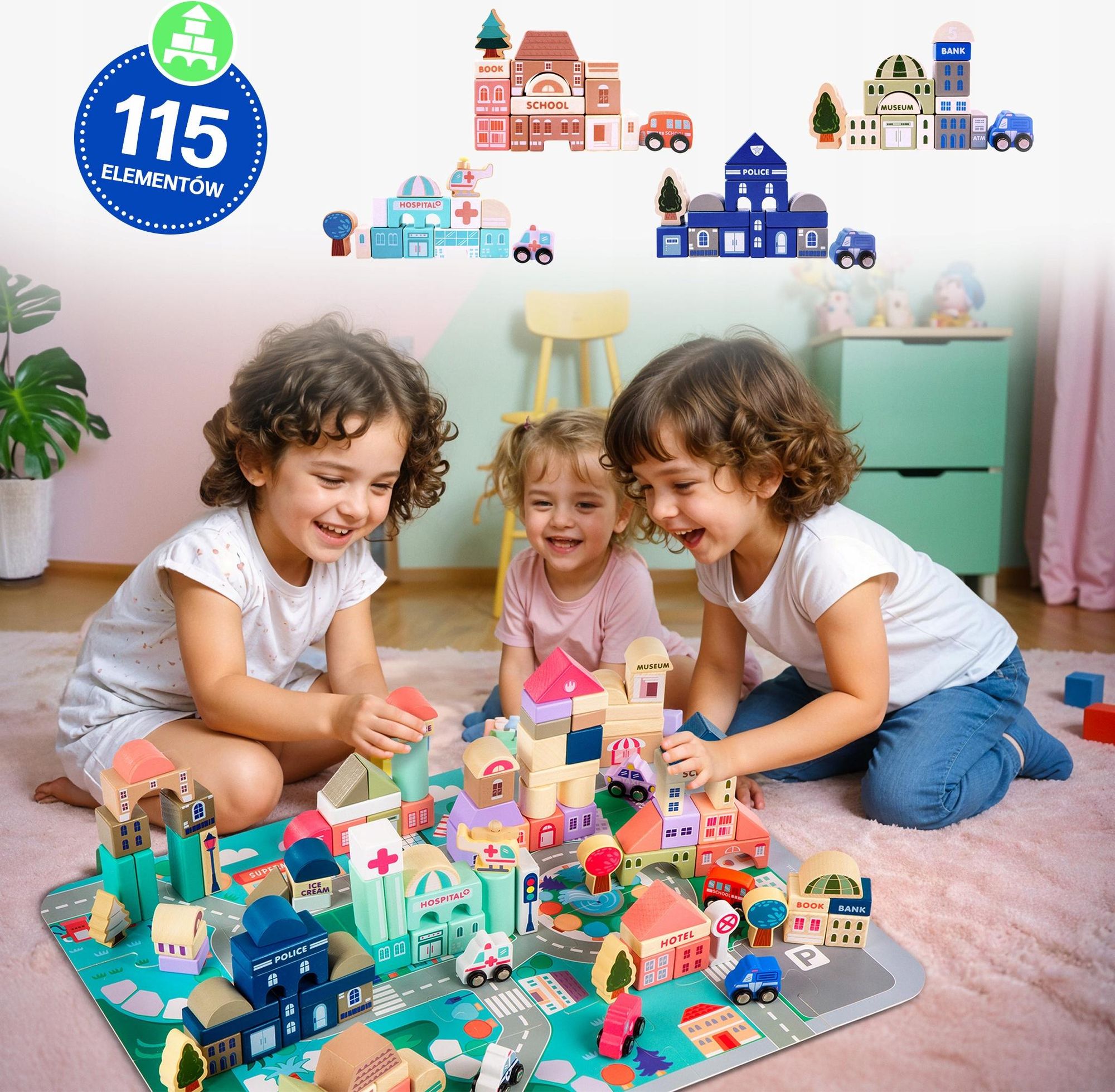 Holzbausteine Stadt Set 115 Teile