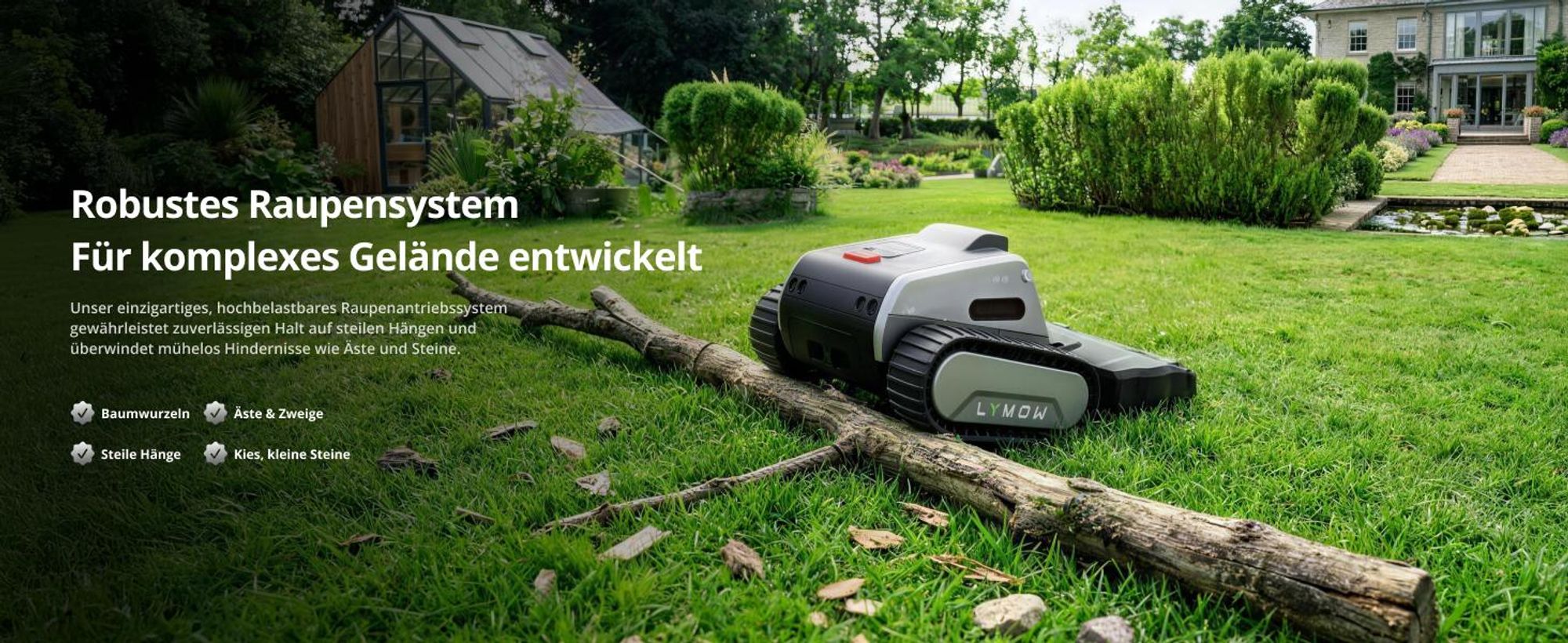 Mähroboter Lymow One Plus 5A 40cm/4000m² pro Tag, Kartierung bis zu 60.000m², ohne Begrenzungsdraht mit RTK-Cloud Techno