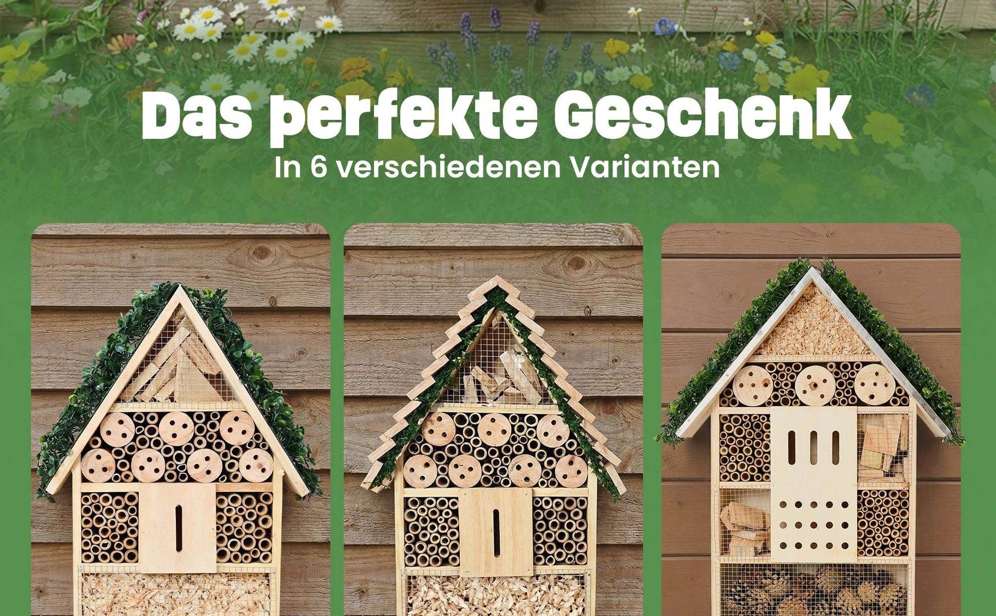 Insektenhotel Wetterfest Metalldach zooprinz | Massivholz | Aufhängbar | 31 x 50 cm | Bambus Holzspäne Holzlöcher Kiefernholz Tannenzapfen