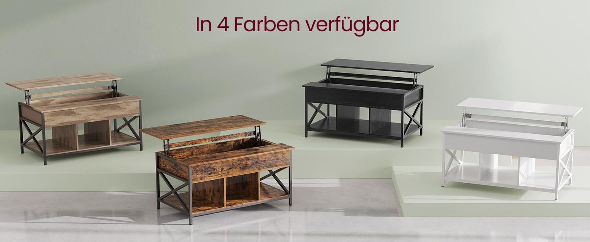 VASAGLE Couchtisch, höhenverstellbar, offener und versteckter Stauraum, 60 x 100 x (48-62) cm