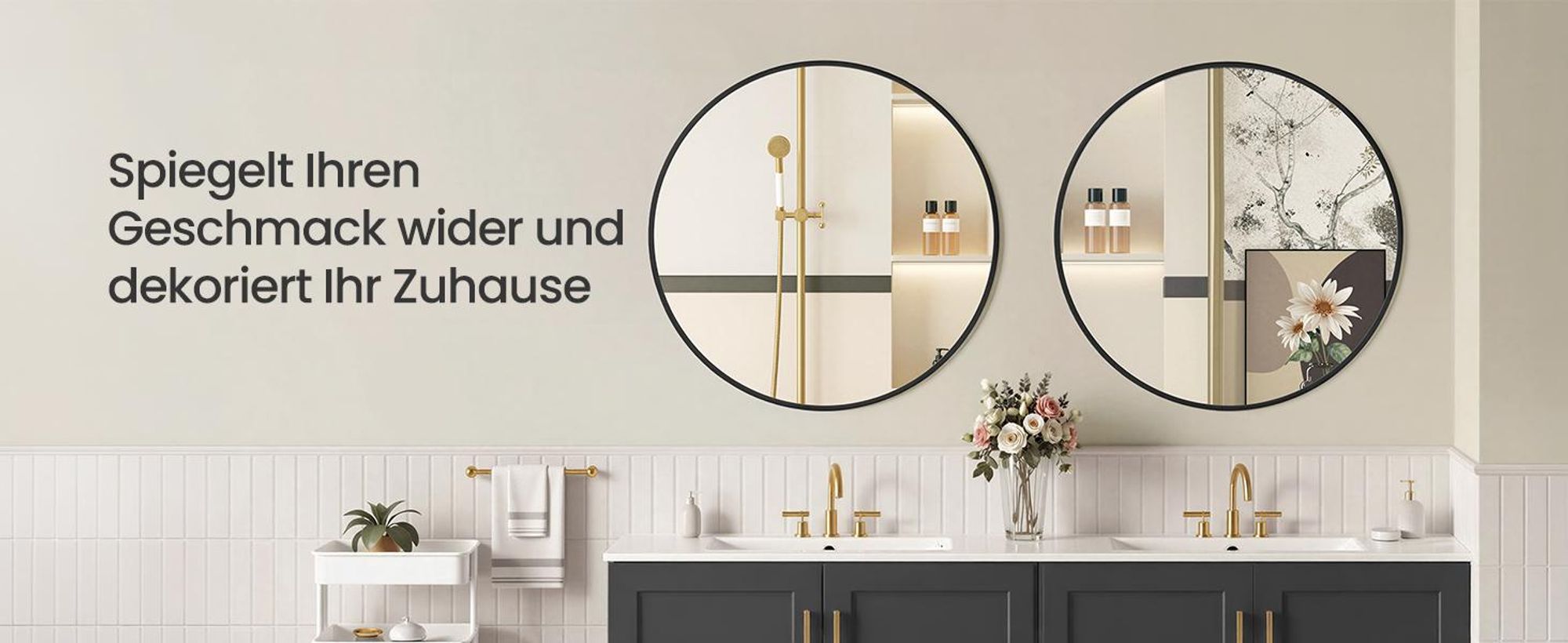SONGMICS Wandspiegel, Spiegel rund, Metallrahmen, 80 cm d, für Bad, Wohnzimmer, Schlafzimmer, Flur, schwarz