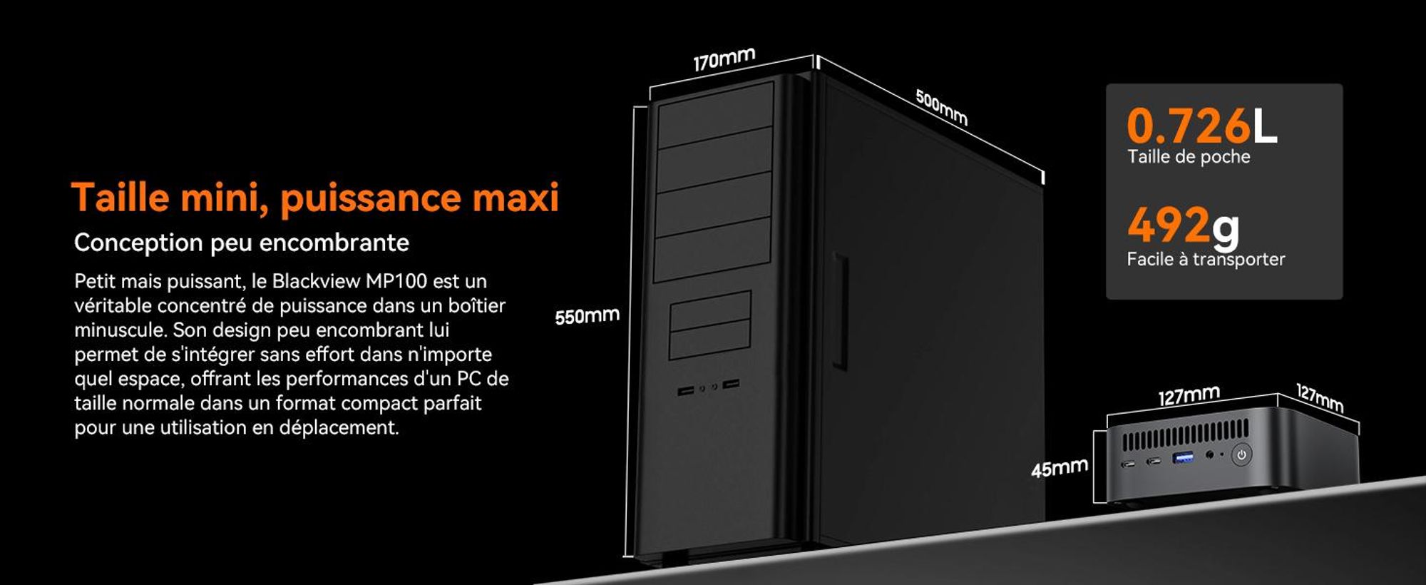 Blackview MP100 Mini PC, processeur Intel i3-1215U jusqu'à 4,4 GHz, 16 Go de RAM DDR5, SSD PCIe 4.0 de 512 Go, résolution 4K à 144 Hz, WiFi 6, ports DP et HDMI, système d'exploitation Windows 11 Pro, livré avec le clavier K1